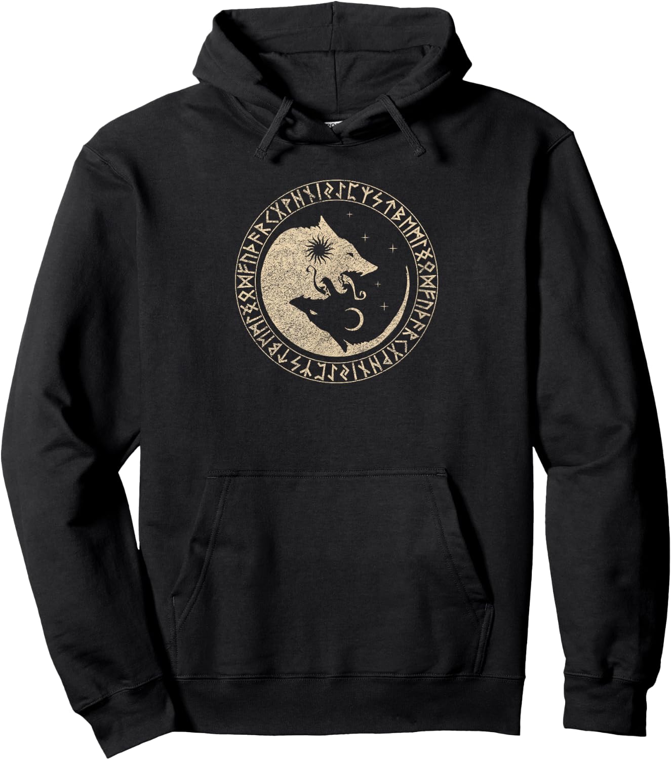 Geri & Freki Odin Wolves Viking Odin Wotan Germanic Moon Sun Hoodie - Hoodie | Black