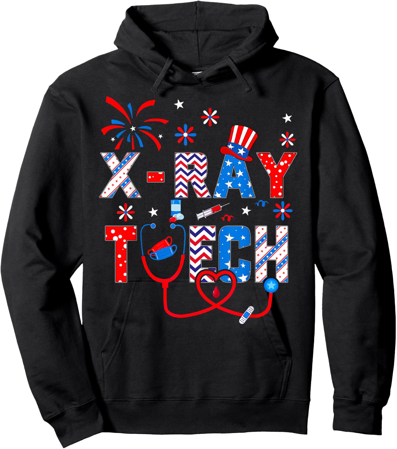 4th Of July Shirt Stethoscope Patriotic X-ray Tech Hoodie - Hoodie | Black
