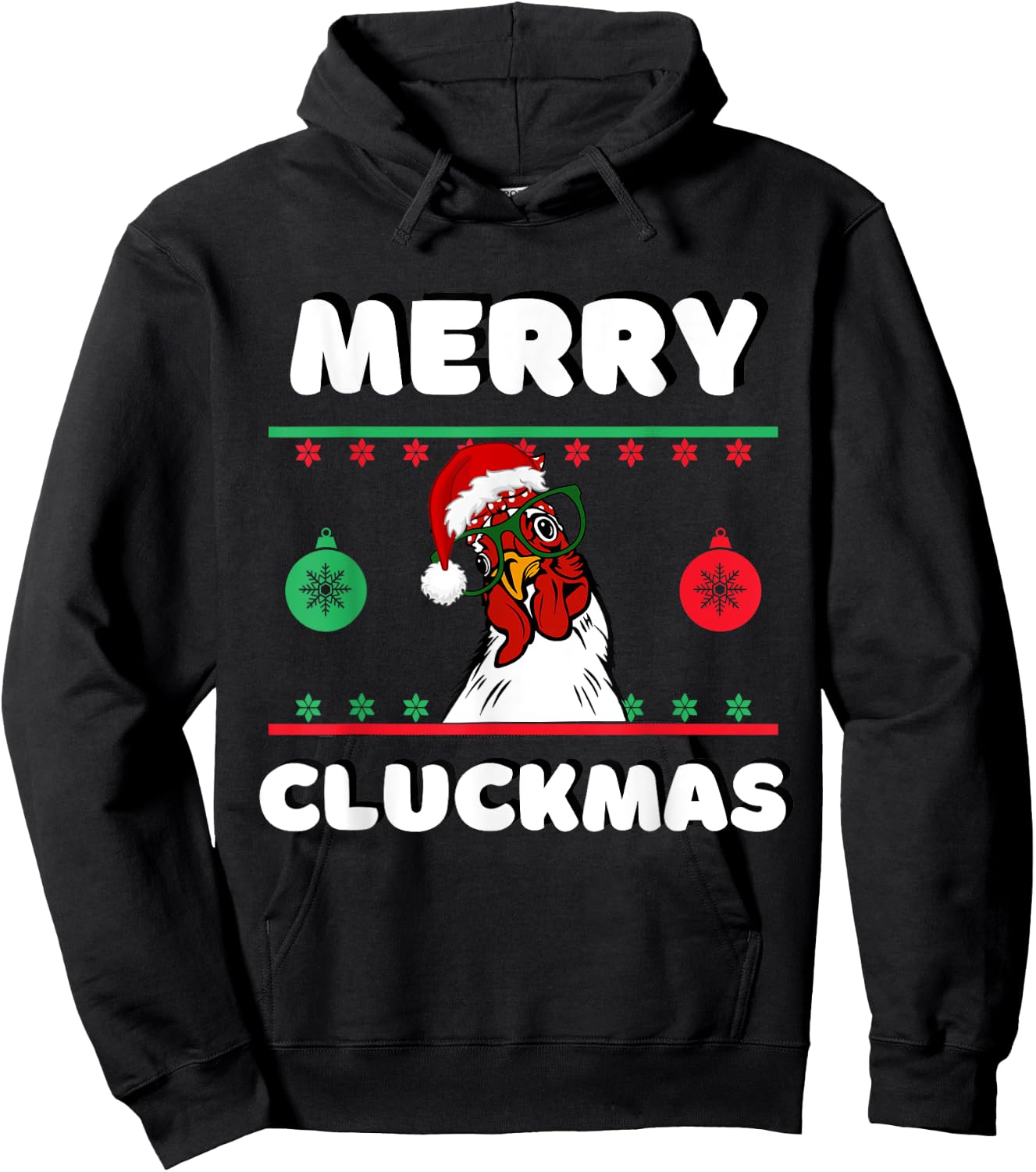 Merry Cluckmas Funny Chicken Christmas Retro Vintage Hoodie - Hoodie | Black