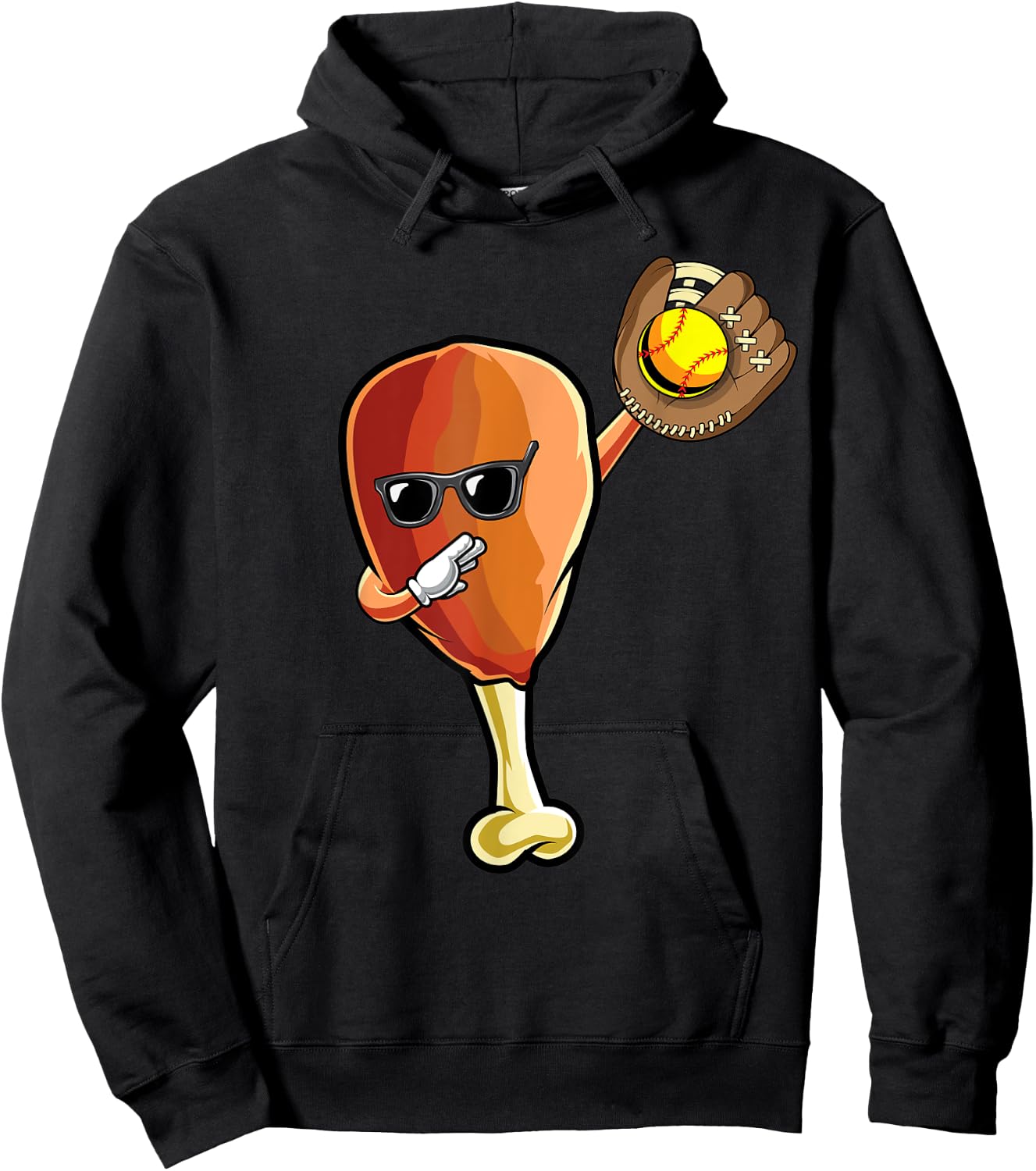 Funny Thanksgiving Softball Team Player Coach Turkey Leg Day Hoodie - Hoodie | Black