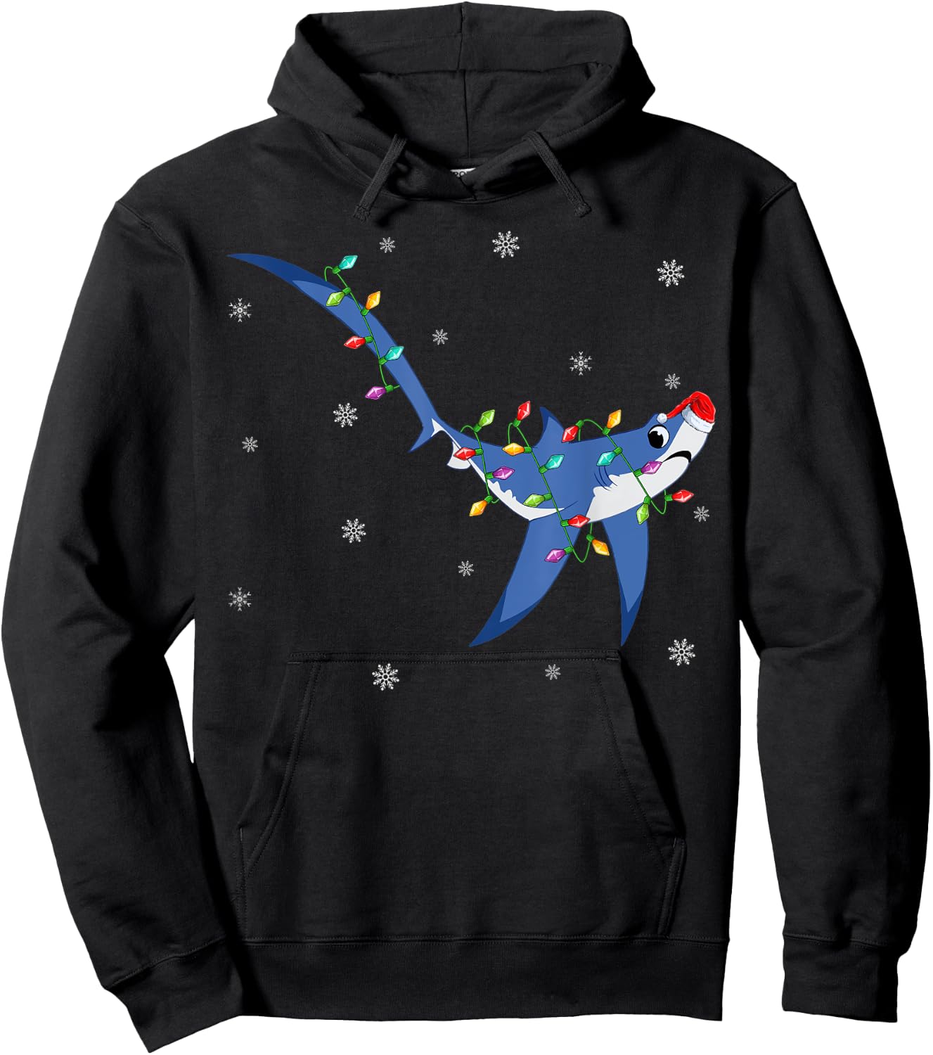 Shark Xmas Lighting Reindeer Hat Thresher Shark Christmas Hoodie - Hoodie | Black