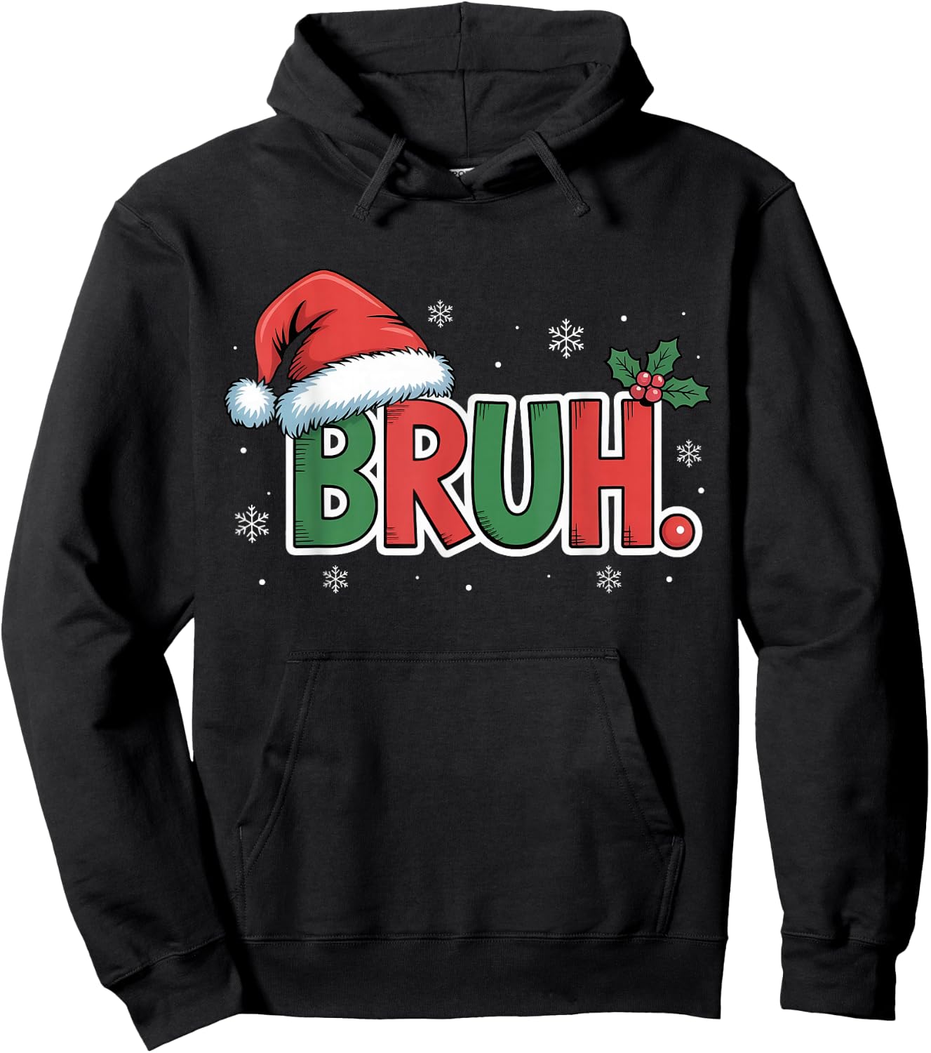 Funny Bruh Christmas Pajamas Santa Hat Xmas PJS Outfit Hoodie - Hoodie | Black