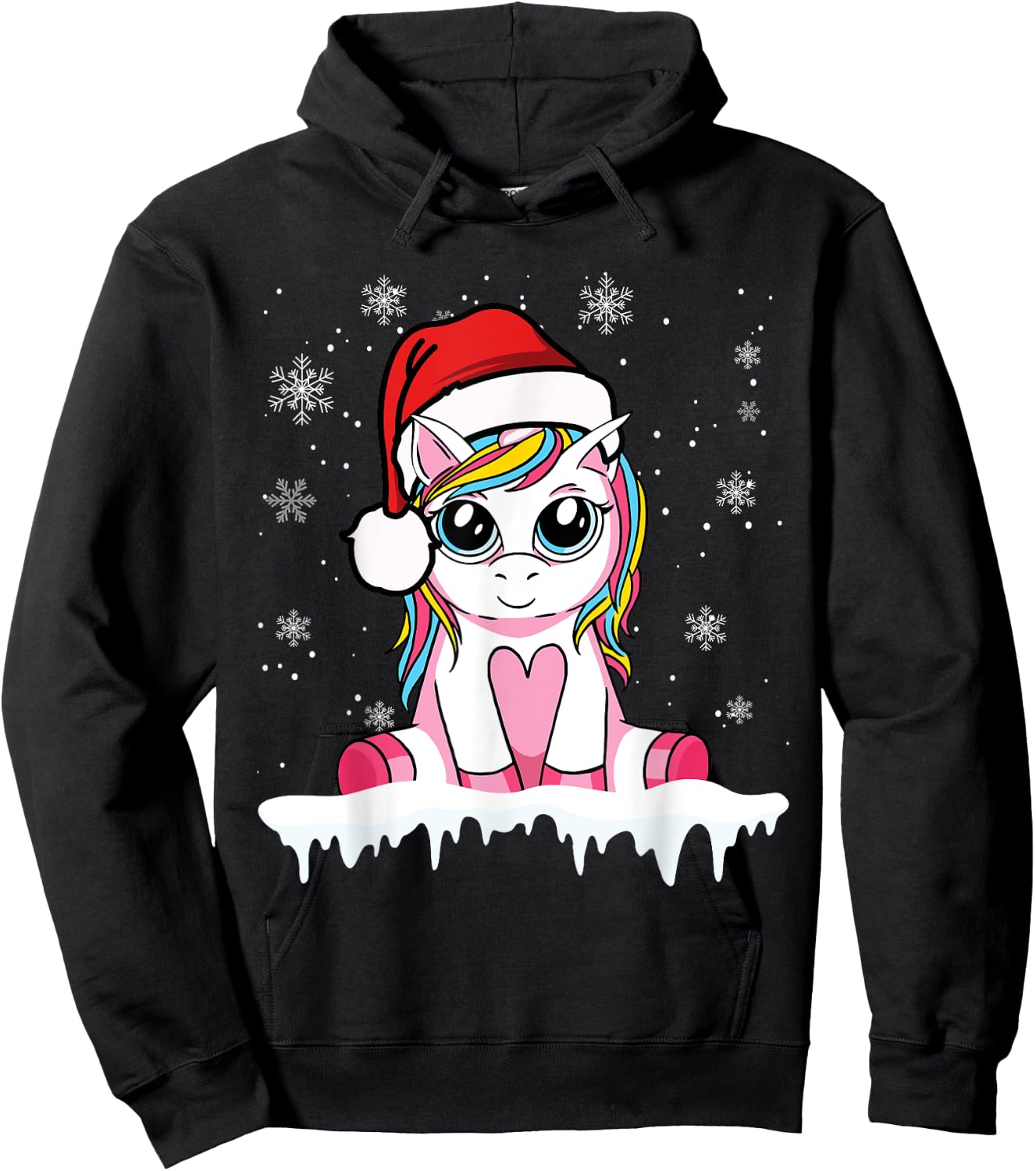 Cute Christmas Shirt Girls Women Santa Unicorn Christmas Hoodie - Hoodie | Black