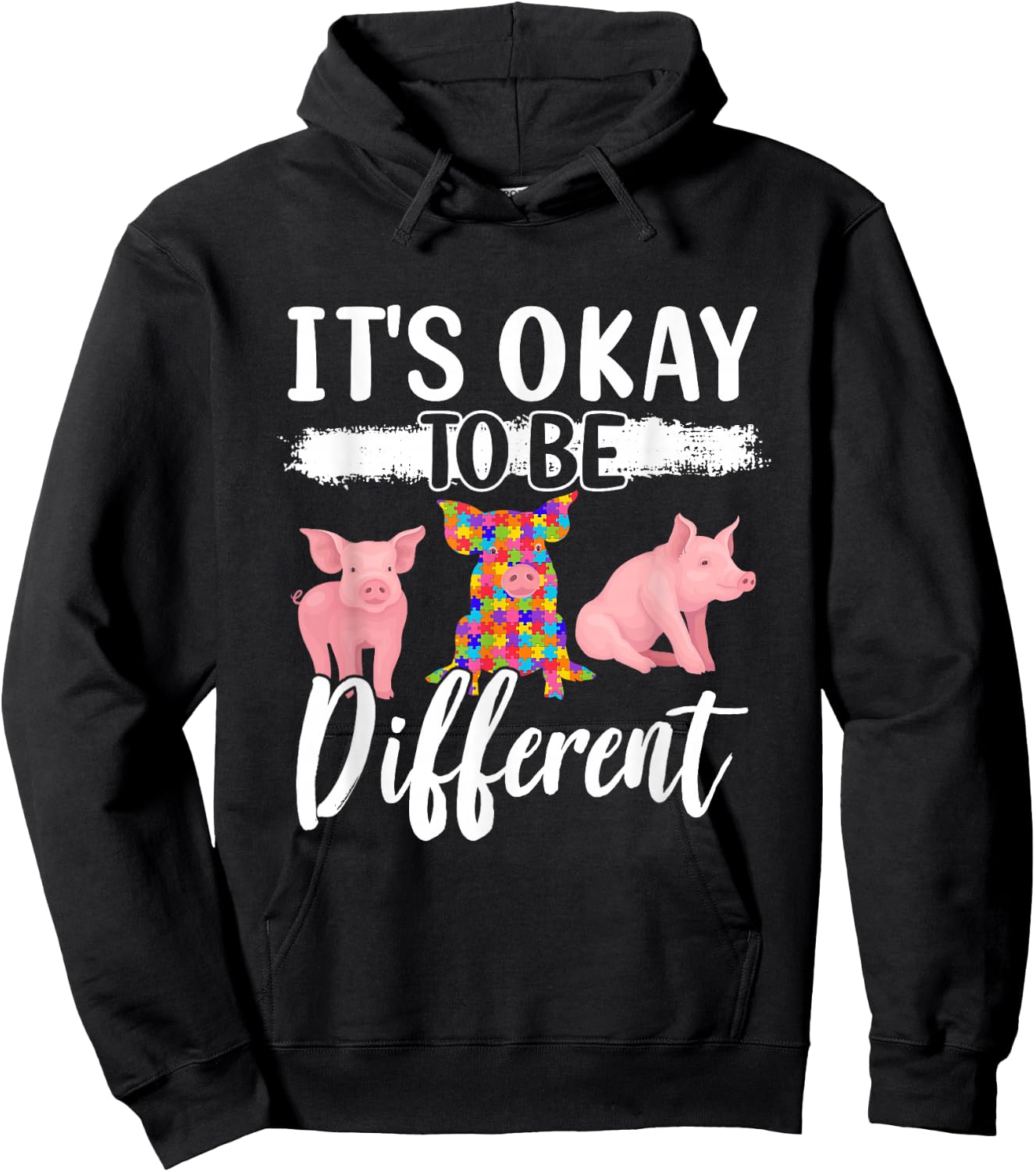 Funny Pig Lover Graphic Autism Awareness Women Men Kids Pig Hoodie - Hoodie | Black