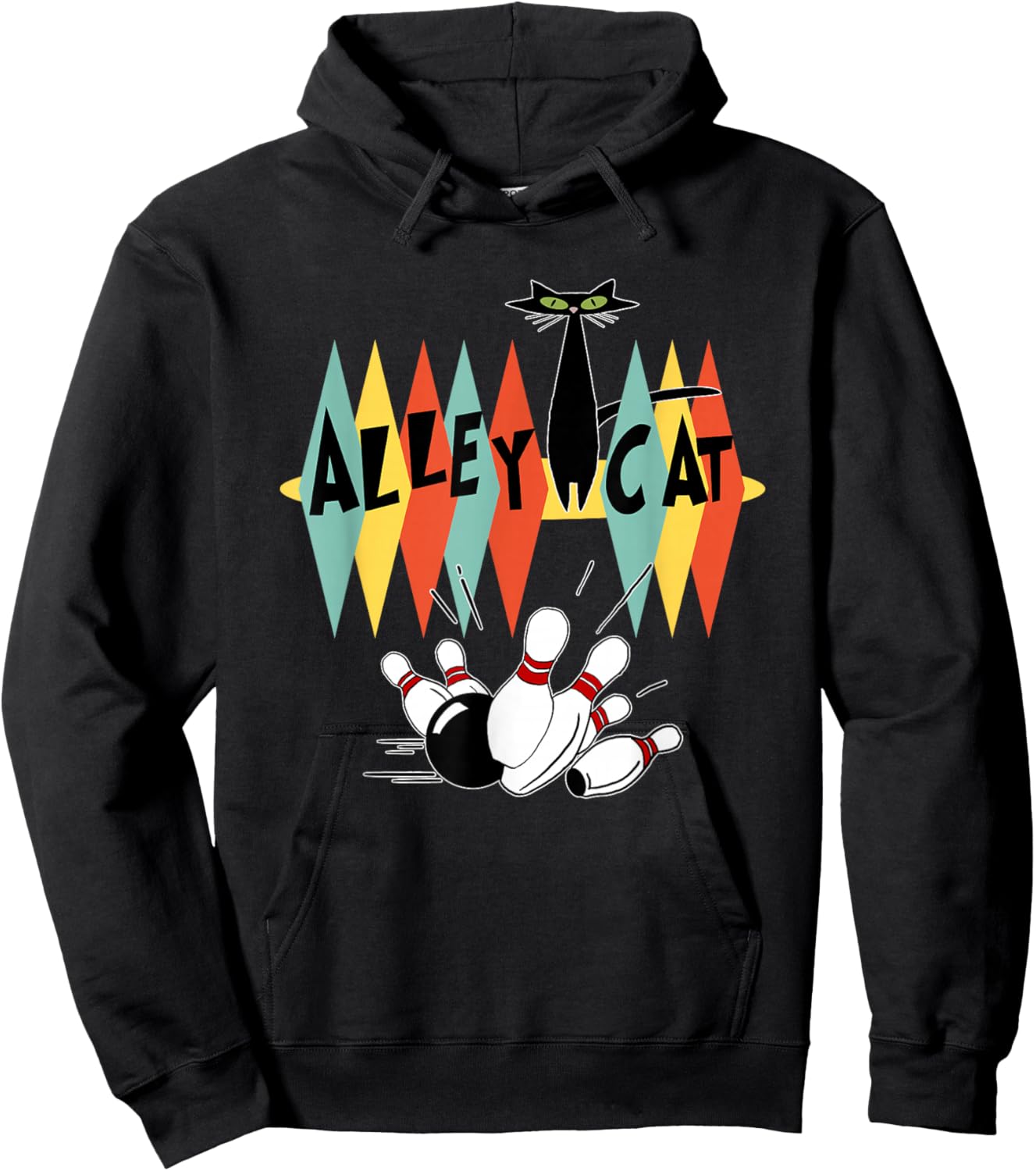 Retro Bowling Vintage Bowler Alley Cat Vintage Small Hoodie - Hoodie | Black