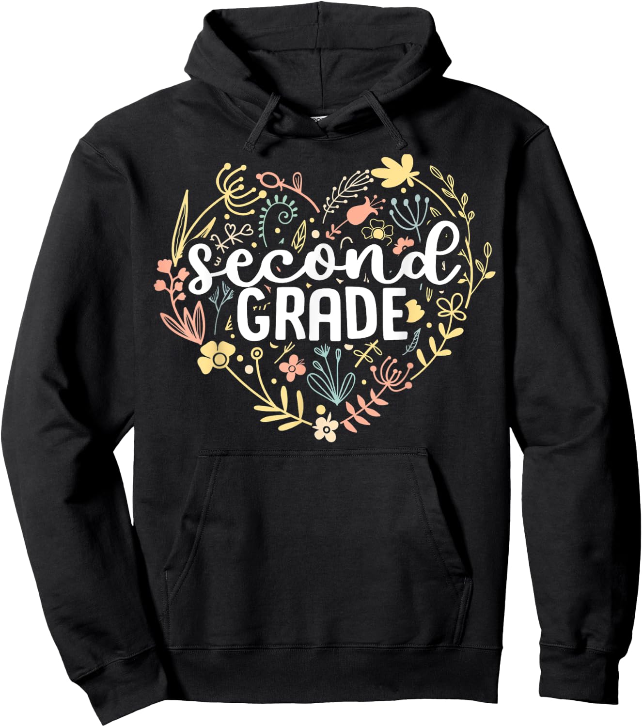 2nd Second Grade Floral Heart Back To School Teacher Girls Hoodie - Hoodie | Black