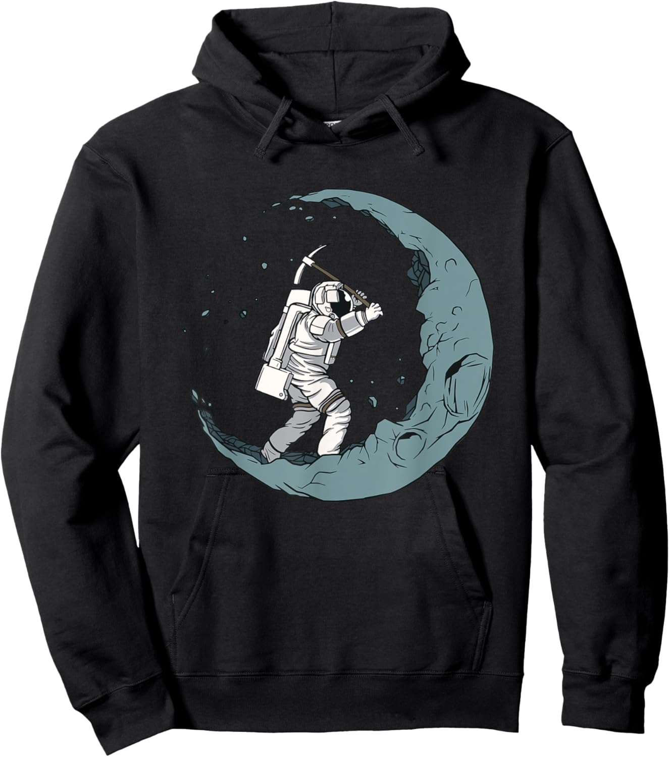 Astronaut Mining Moon With Pickaxe Graphic Hoodie - Hoodie | Black