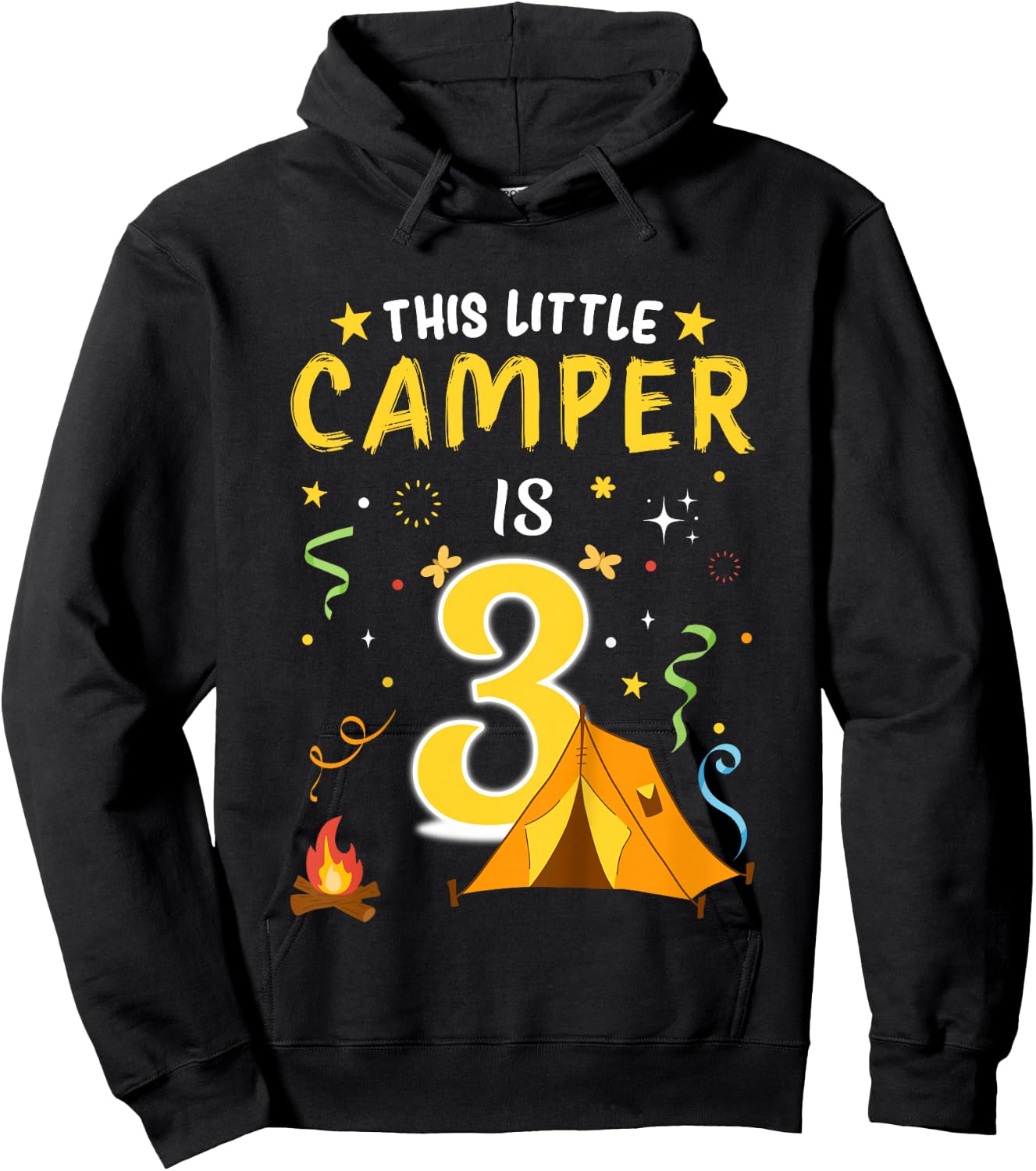 Kids 3 Year Old Camper Kids 3rd Birthday Camping Costume Hoodie - Hoodie | Black