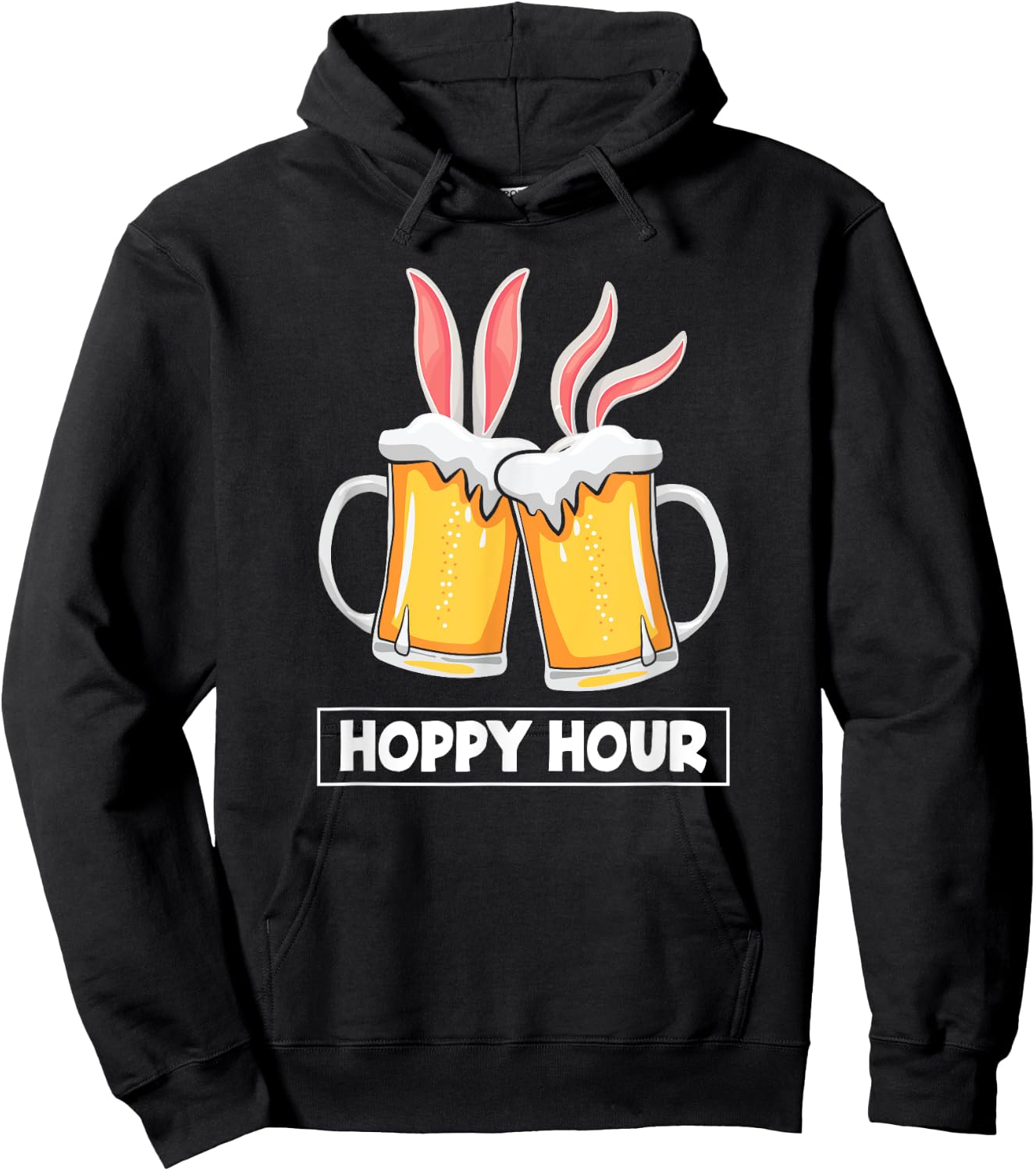 Hoppy Hour Funny Easter Beer Pints Bunny Ears Drinking Gift Hoodie - Hoodie | Black