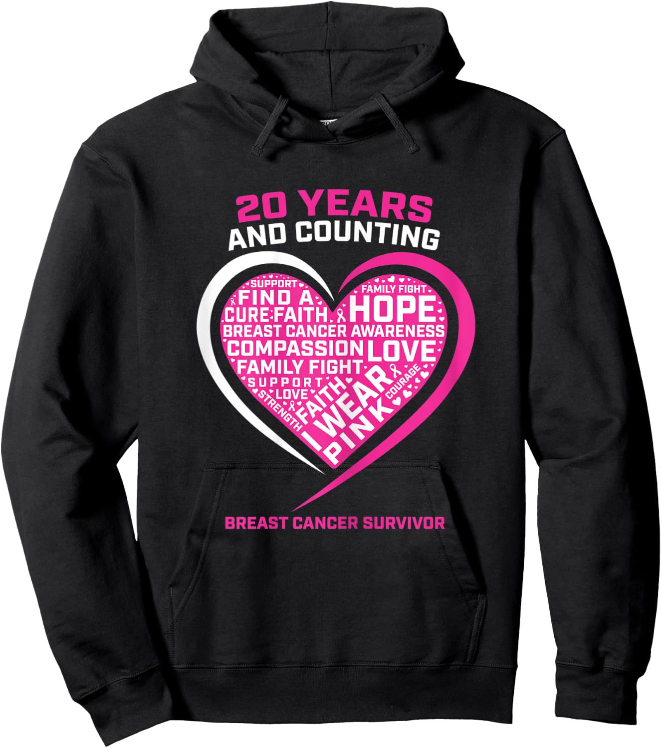 20 Year Cancer Free Breast Cancer Survivor Awareness Graphic Hoodie - Hoodie | Black