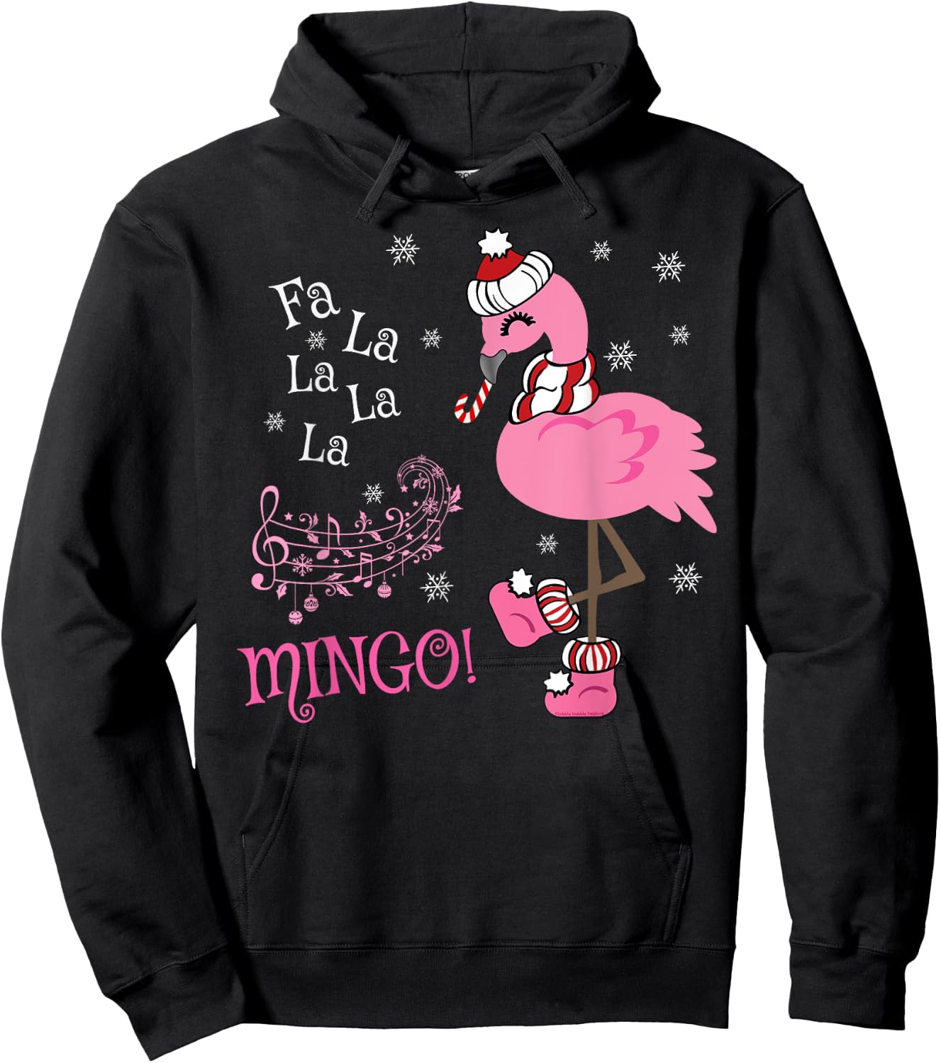 Cute Fa La La MINGO Candy Cane Christmas Flamingo Hoodie - Hoodie | Black