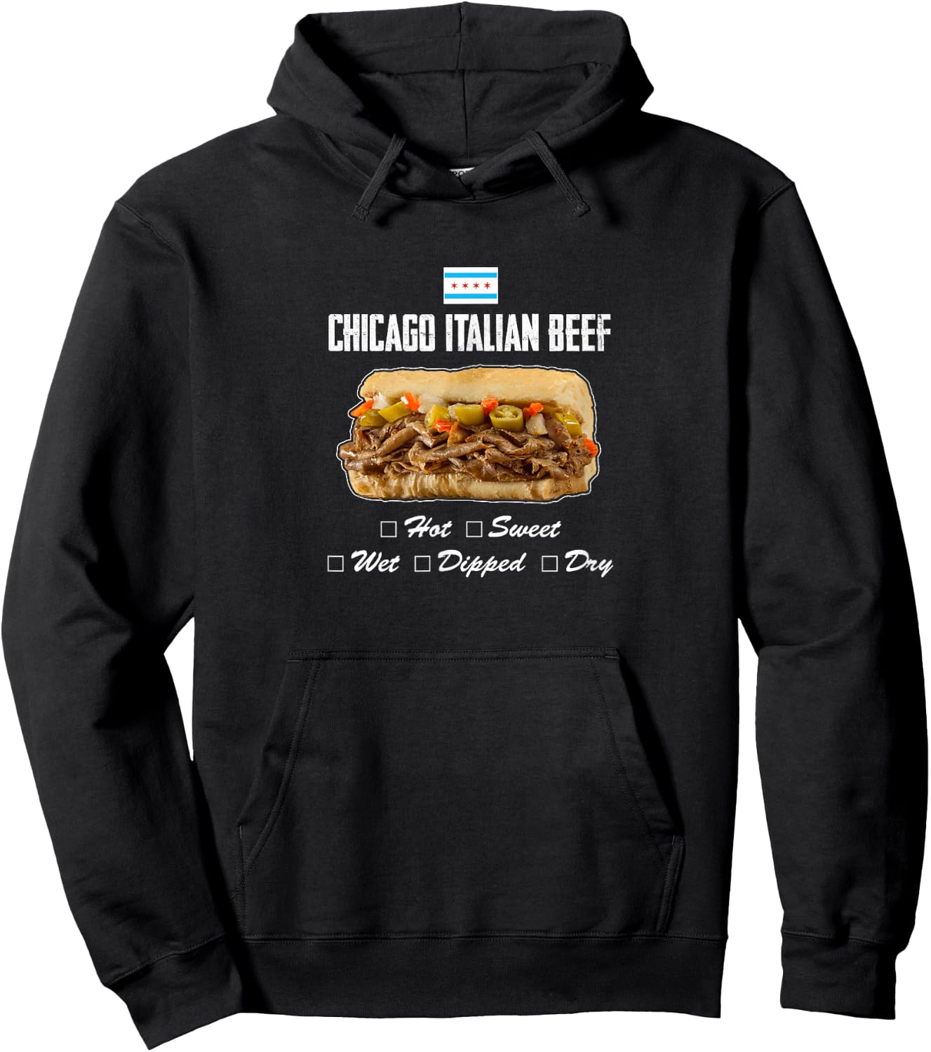 Hot Sweet Peppers Gravy Sausage Combo Gift Chicago Italian Roast Beef Au Jus French Roll Giardiniera Hoodie - Hoodie | Black