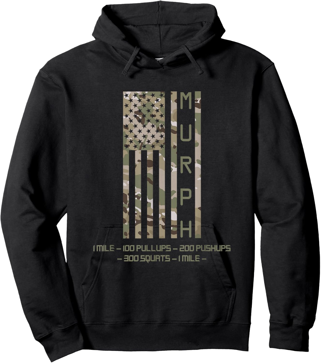 Murph Memorial Day Workout WOD Cam Multi Camo Flag vertical Hoodie - Hoodie | Black