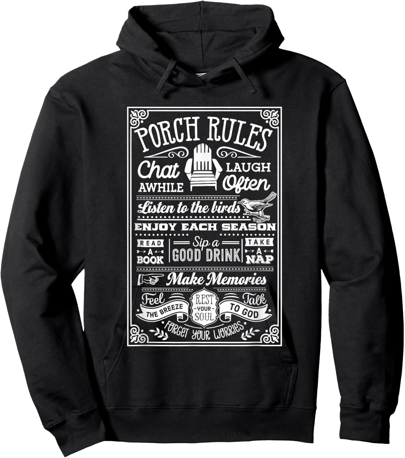 Camping, Outdoors Porch Rules Party Apparel Hoodie - Hoodie | Black