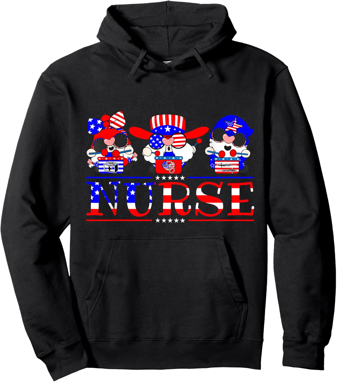 Nurse Gnomies 4th Of July Cute Gnome Nursing RN Memorial Day Hoodie - Hoodie | Black