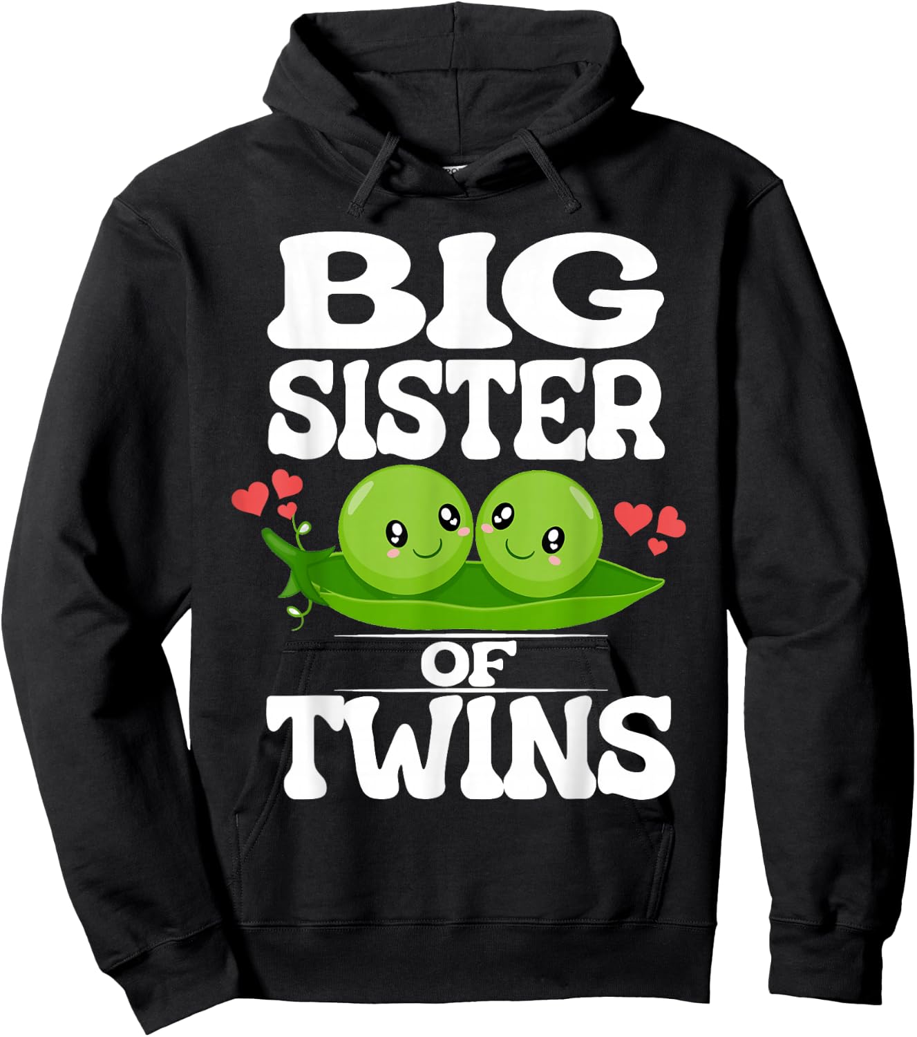 Big Sister Of Twins Cute Peas Hoodie - Hoodie | Black