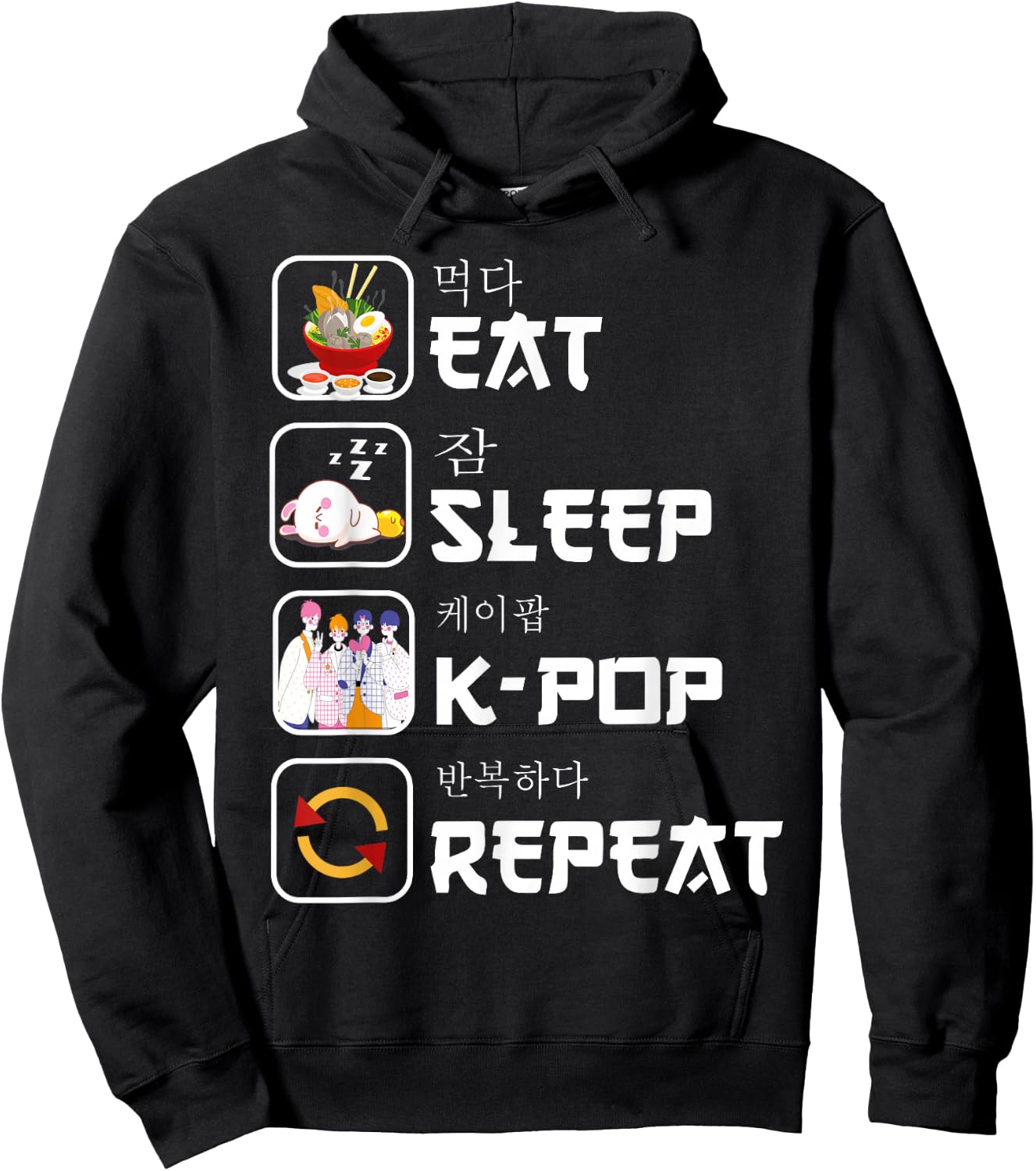 Eat sleep K-pop repeat Korean music lover Kpop bands fan Hoodie - Hoodie | Black