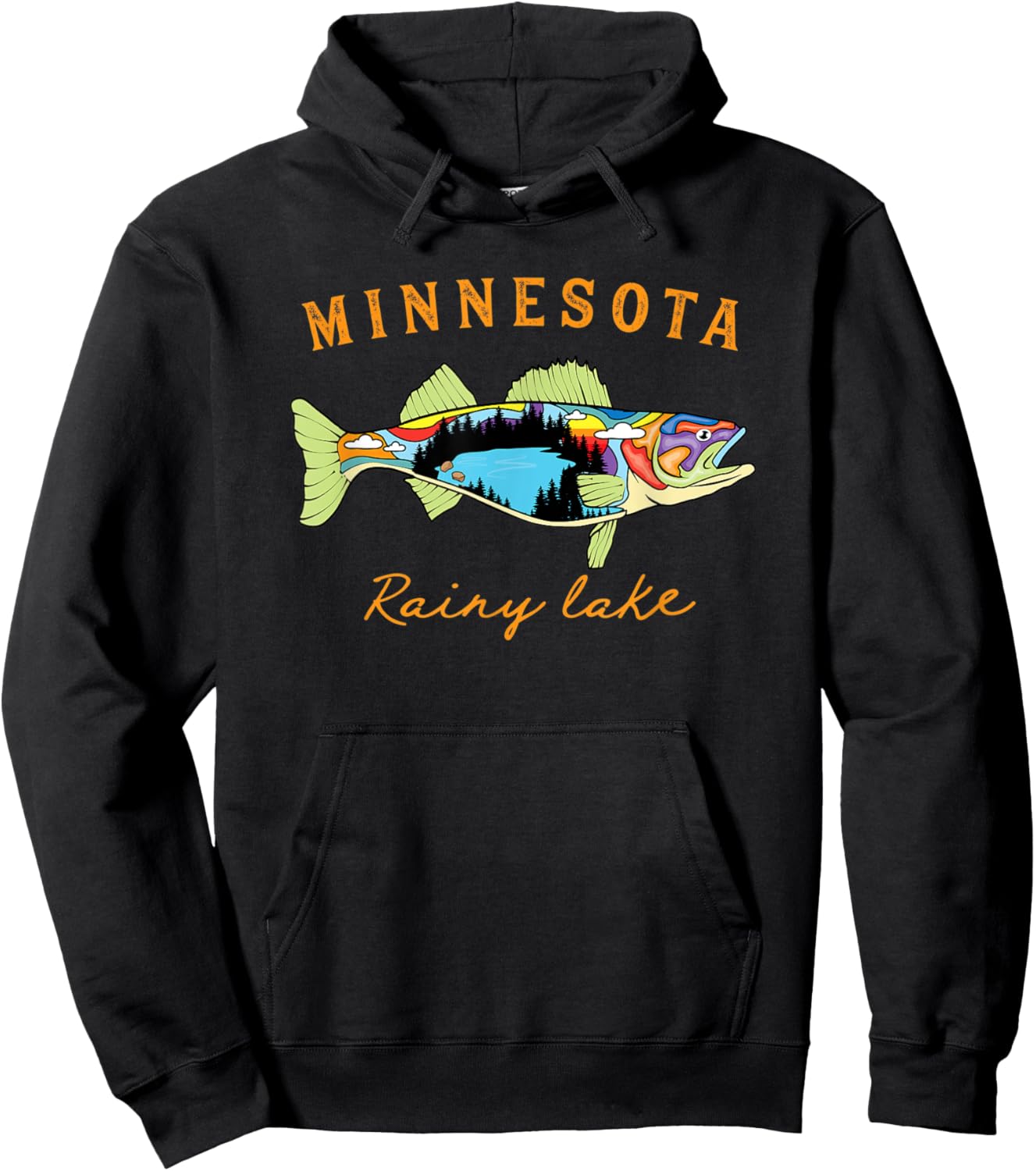 Cool Fisherman Minnesota Rainy Lake Fisher Walleye Fishing Hoodie - Hoodie | Black
