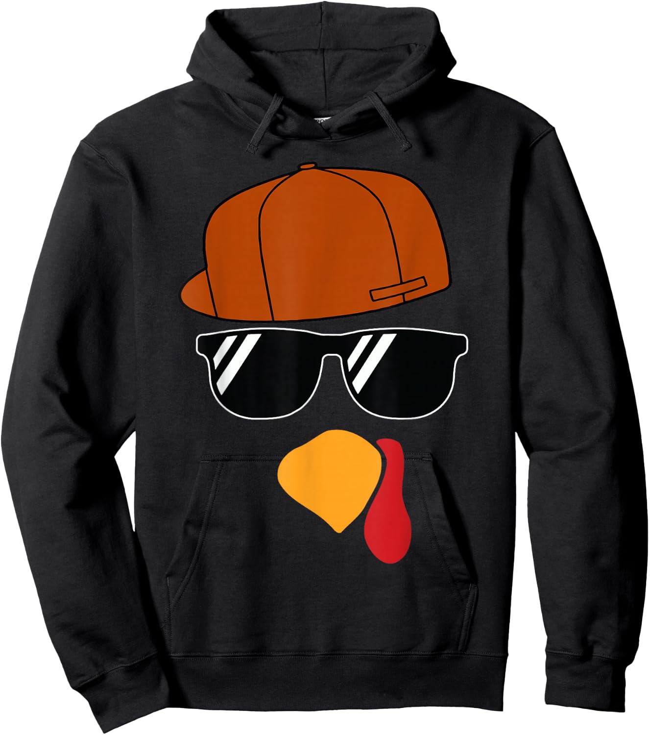 Boys Turkey Face Thanksgiving Trucker Hat Glasses Kids Hoodie - Hoodie | Black