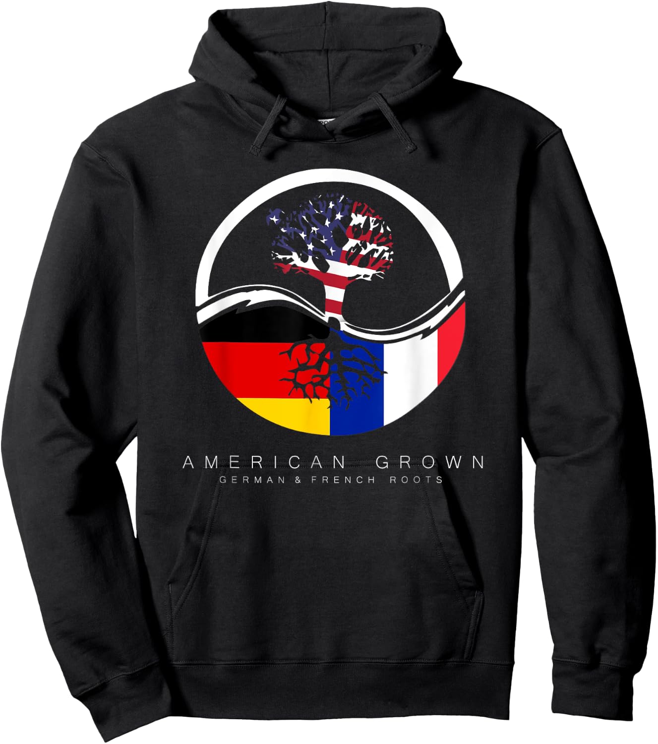 German French Roots - American Grown with Flag Hoodie - Hoodie | Black