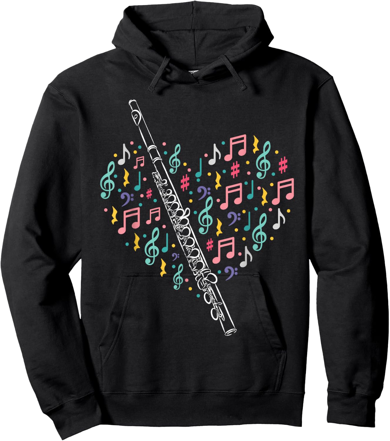 Flute Heart - Flute Player Flutist Marching Band Music Hoodie - Hoodie | Black