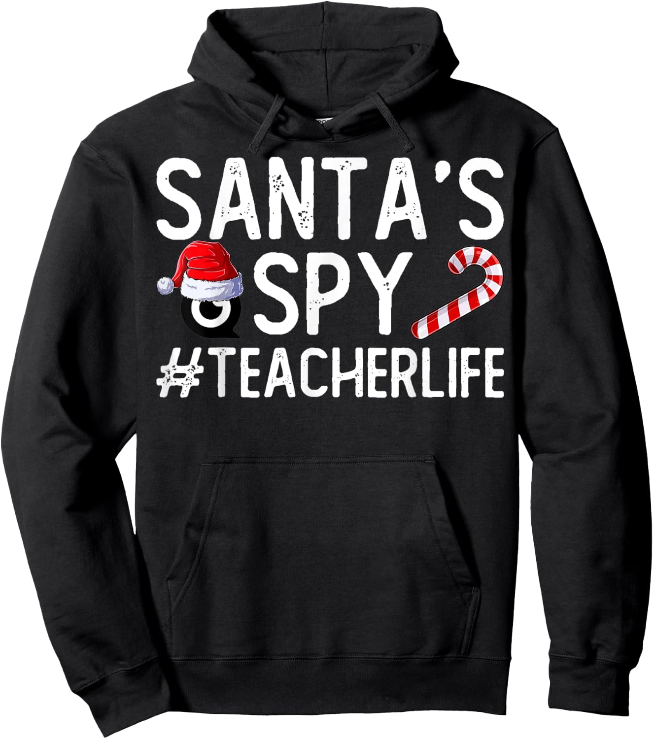 Santa's Favorite Teacher Santa Spy Teacher Life Christmas Men Women Kids Hoodie - Hoodie | Black