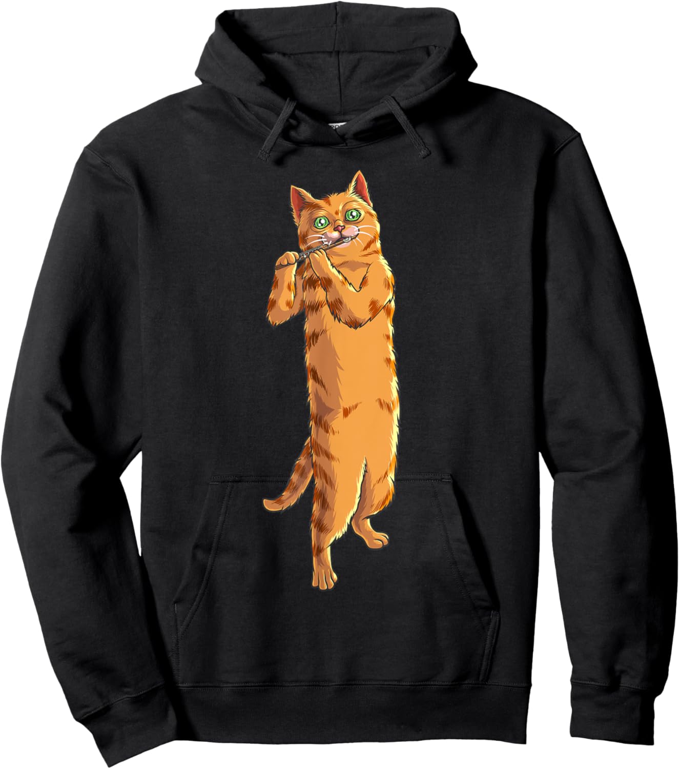 Funny Cat Playing Piccolo | Cool Animal Musician Love Gift Women Girls Kids Hoodie - Hoodie | Black