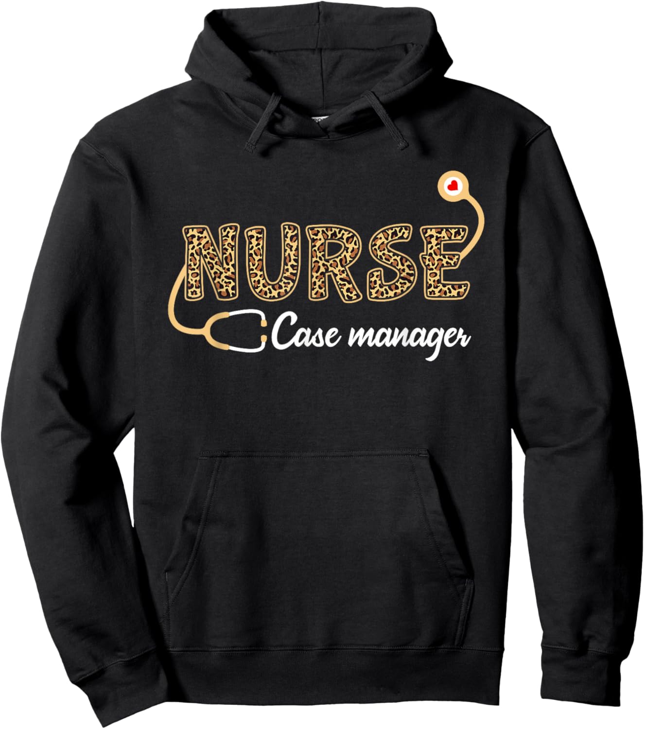 Nurse Case Manager Leopard Print Stethoscope Heart Nursing Hoodie - Hoodie | Black