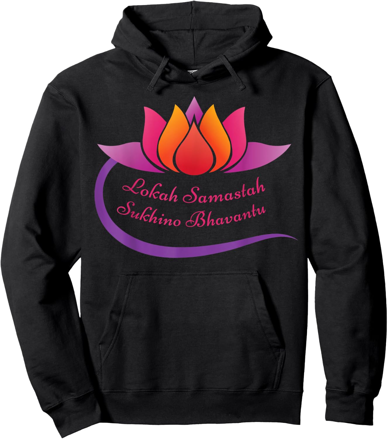 Lokah Samastah Sukhino Bhavantu Meditation Lotus Hoodie - Hoodie | Black