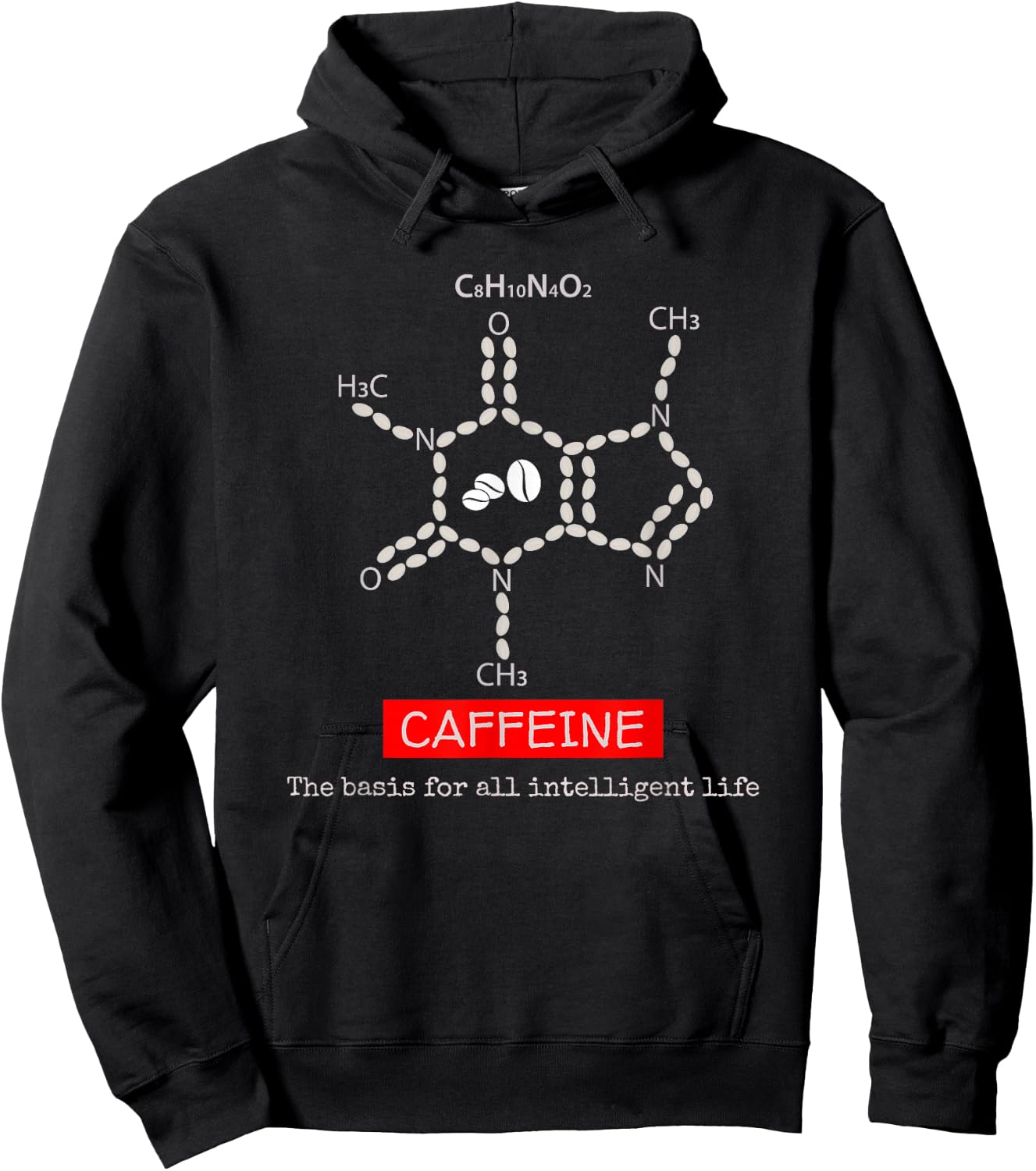 Caffeine Molecule Shirt: Caffeine Molecule Coffee T Shirt Hoodie - Hoodie | Black