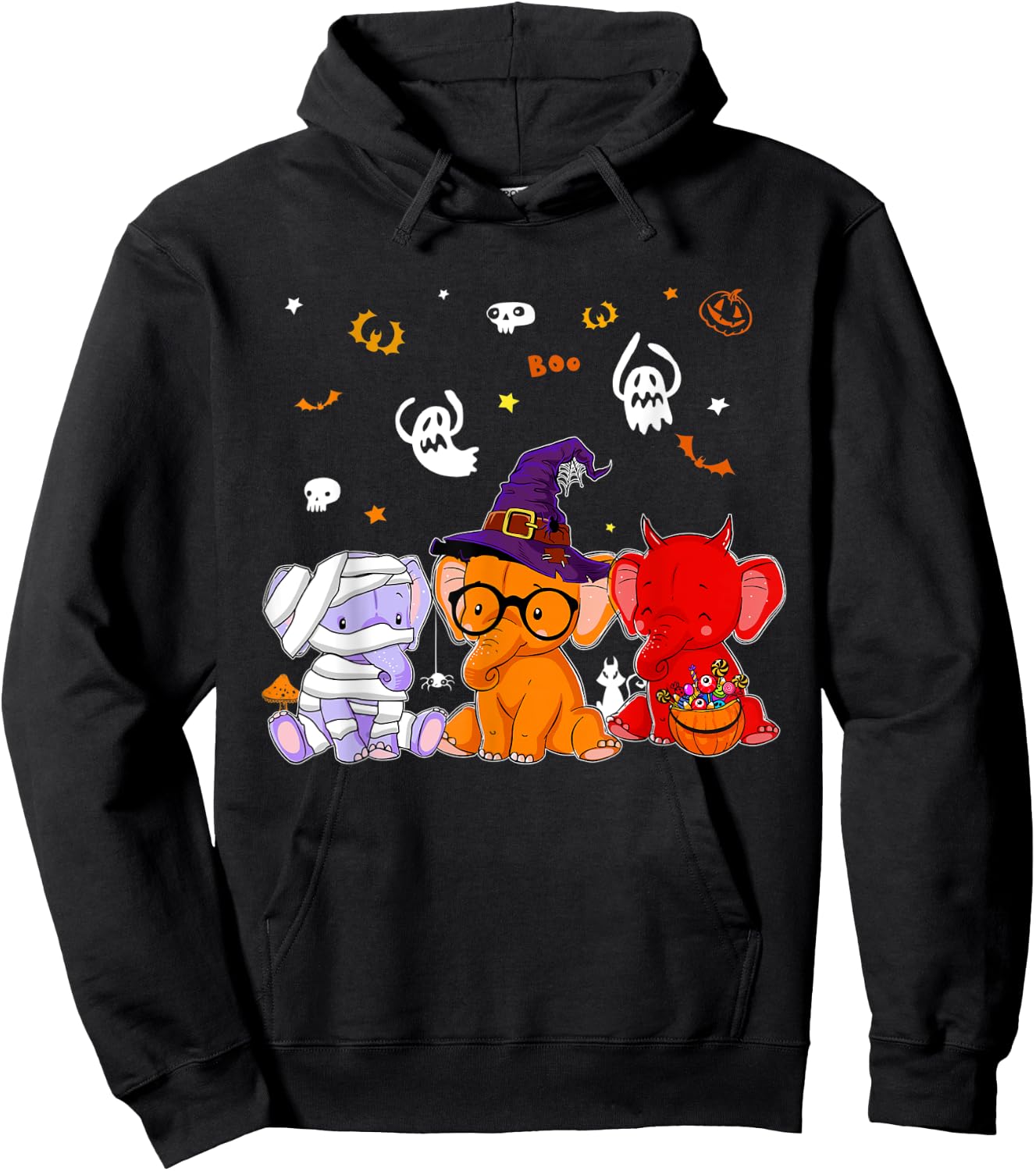 Cute Elephants In Mummy Wicked Witches Devil Halloween Hoodie - Hoodie | Black