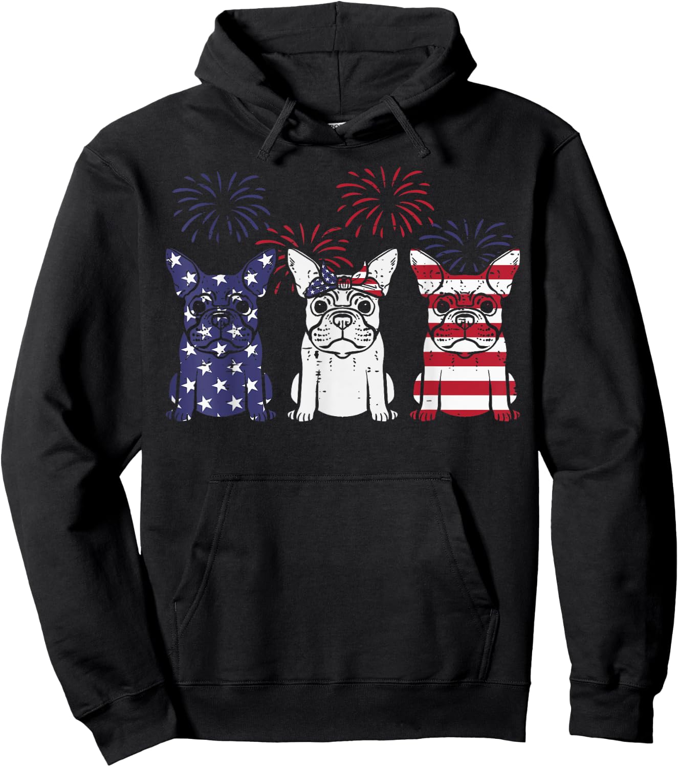 3 US Flag French Bulldogs 4th Of July Patriotic Frenchie Dog Hoodie - Hoodie | Black