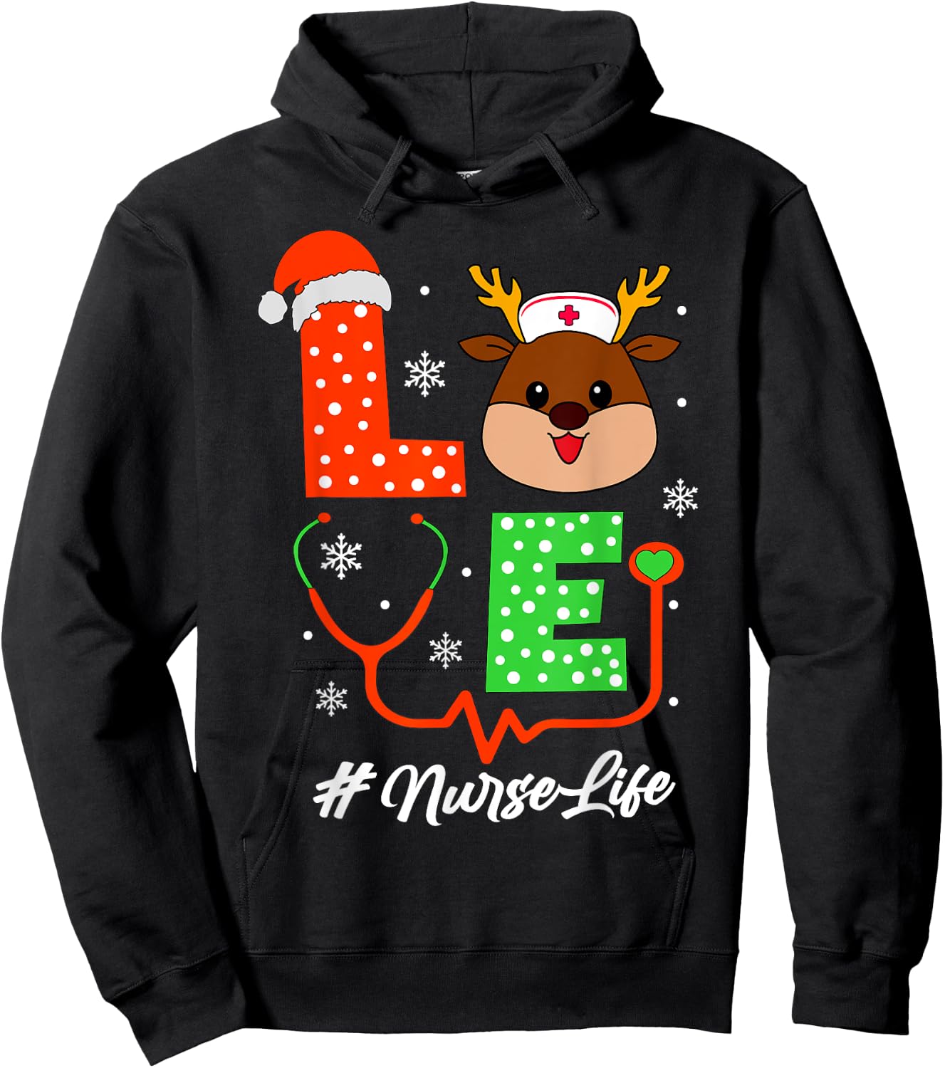 Christmas Nurse Scrub Tops Love Reindeer Nurse Hoodie - Hoodie | Black
