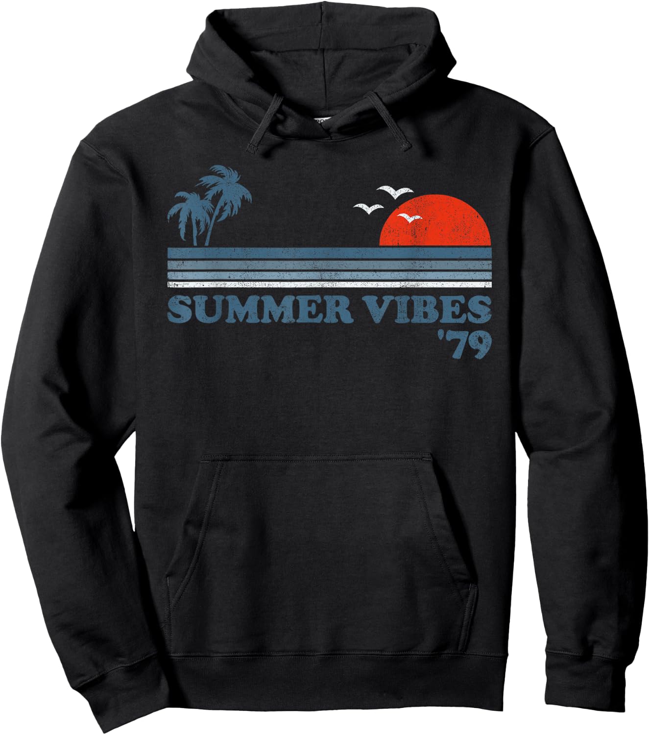 Summer Vibes Vintage Beach Retro Sunset 70's Vacation Hoodie - Hoodie | Black