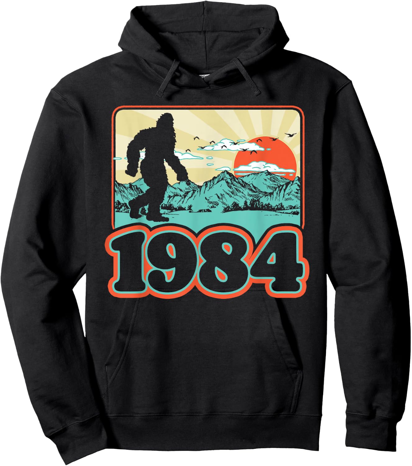Retro Bigfoot Mountains 40th Birthday 1984 Sasquatch Forty Hoodie - Hoodie | Black