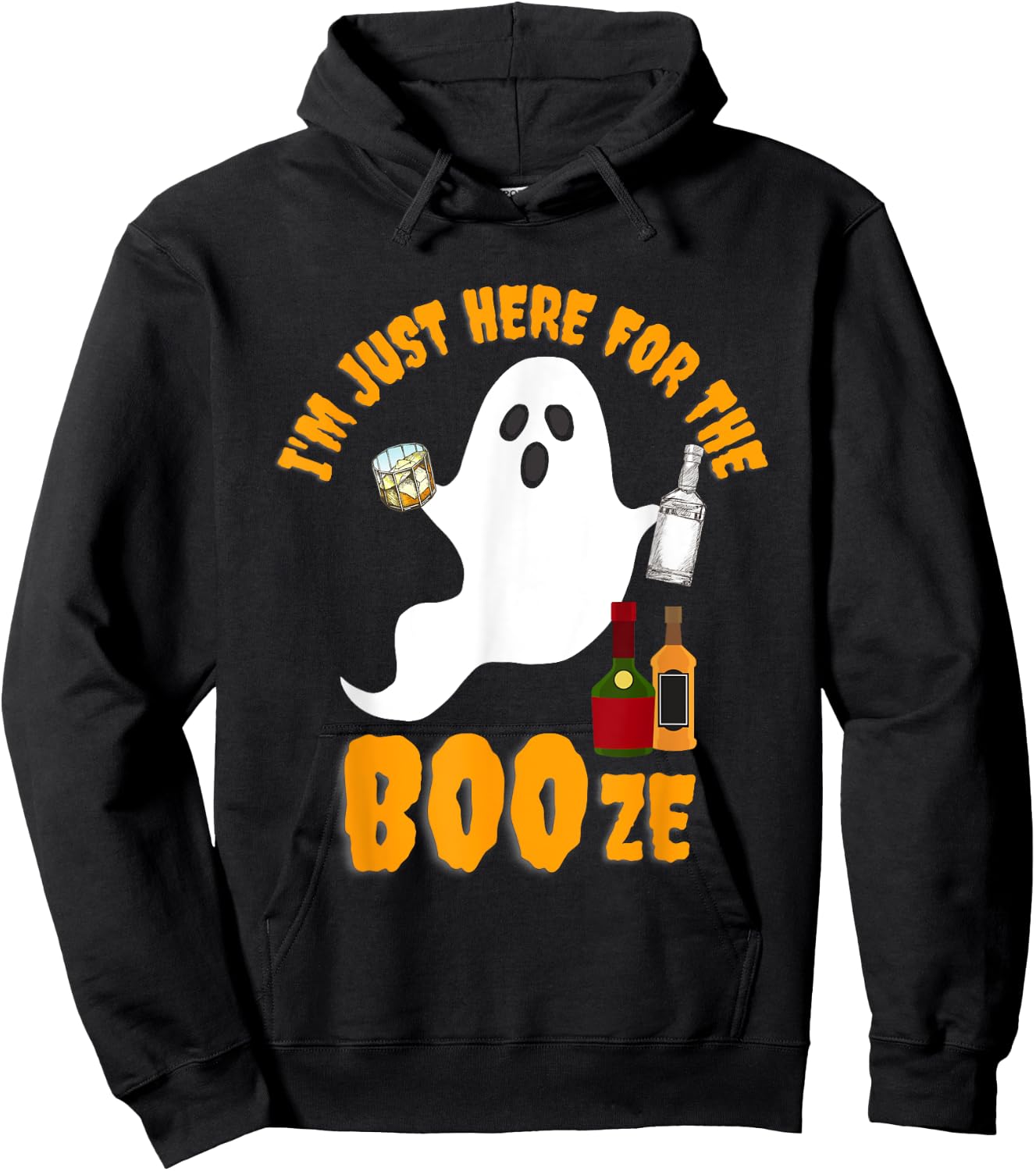 I'm Just Here for the Boos Booze Bourbon Drinking Halloween Hoodie - Hoodie | Black
