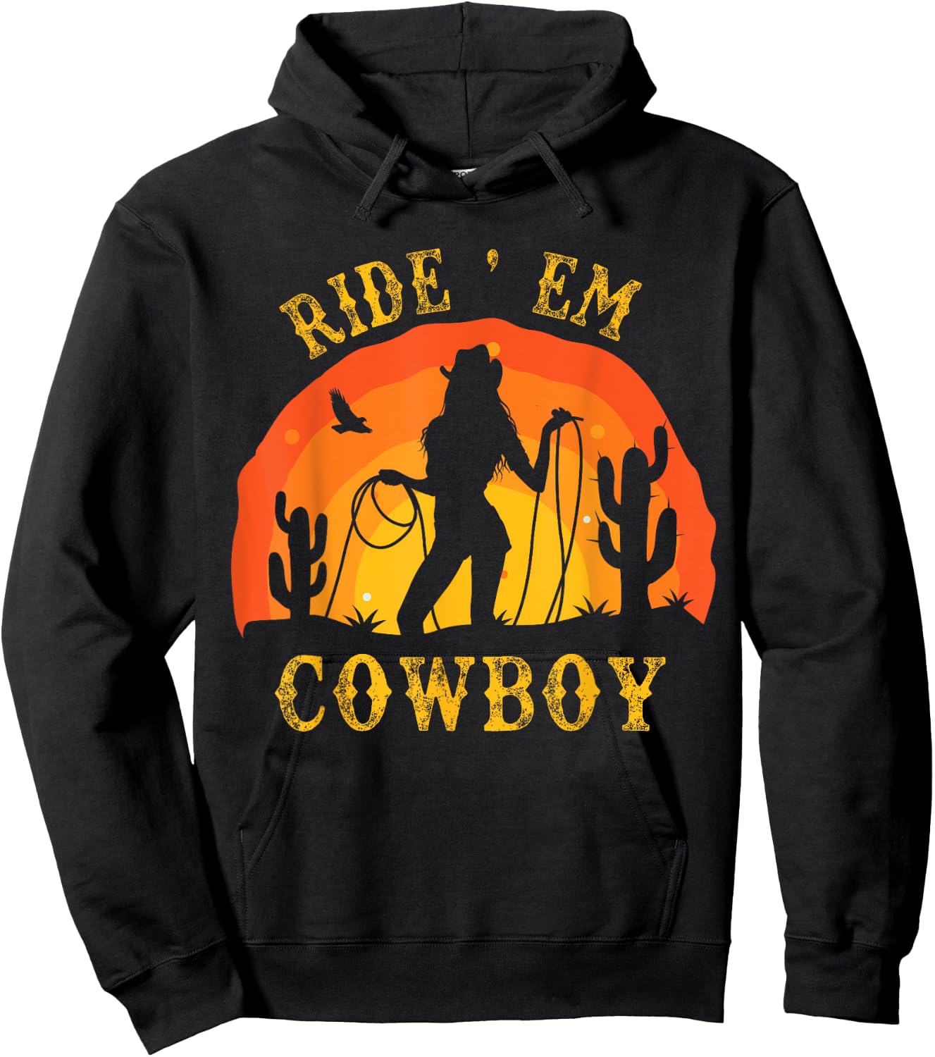 Ride Em Cowboy Rodeo Horse Retro Sexy Cowgirls Funny Western Hoodie - Hoodie | Black