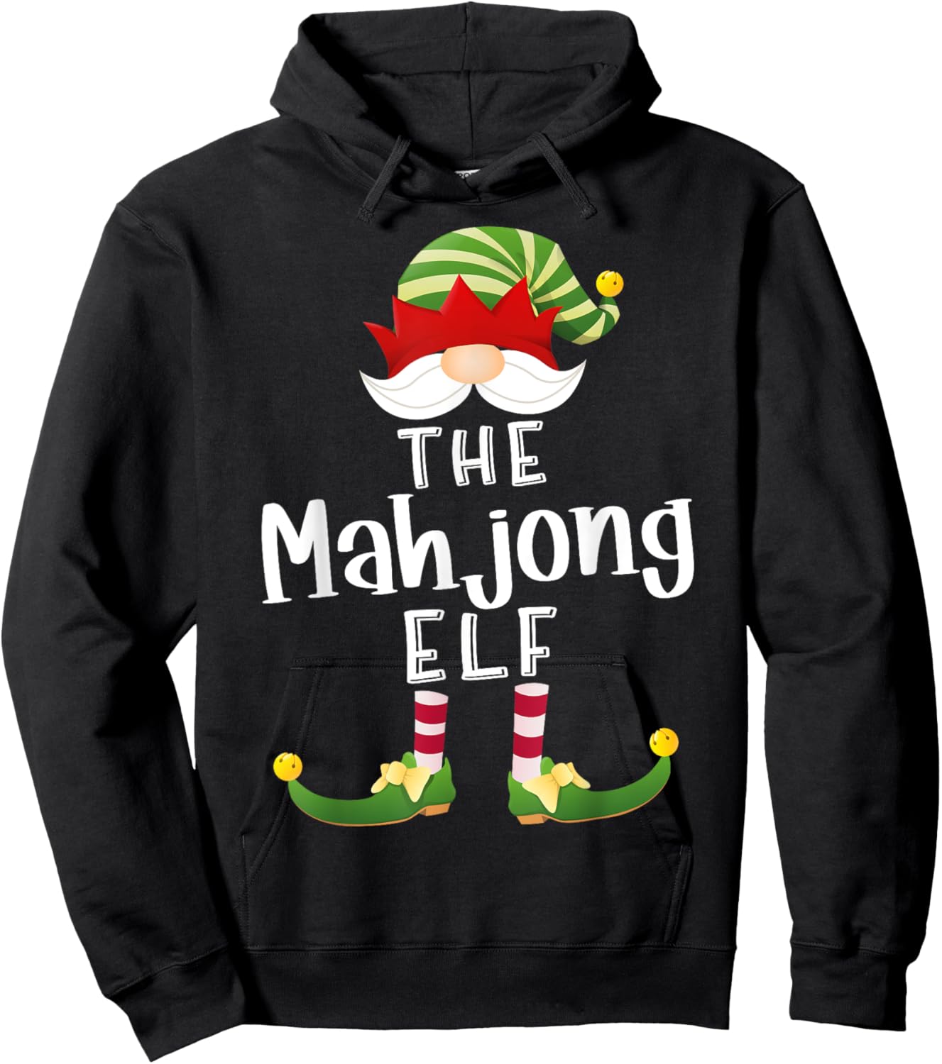 Mahjong Elf Group Christmas Funny Pajama Party Hoodie - Hoodie | Black