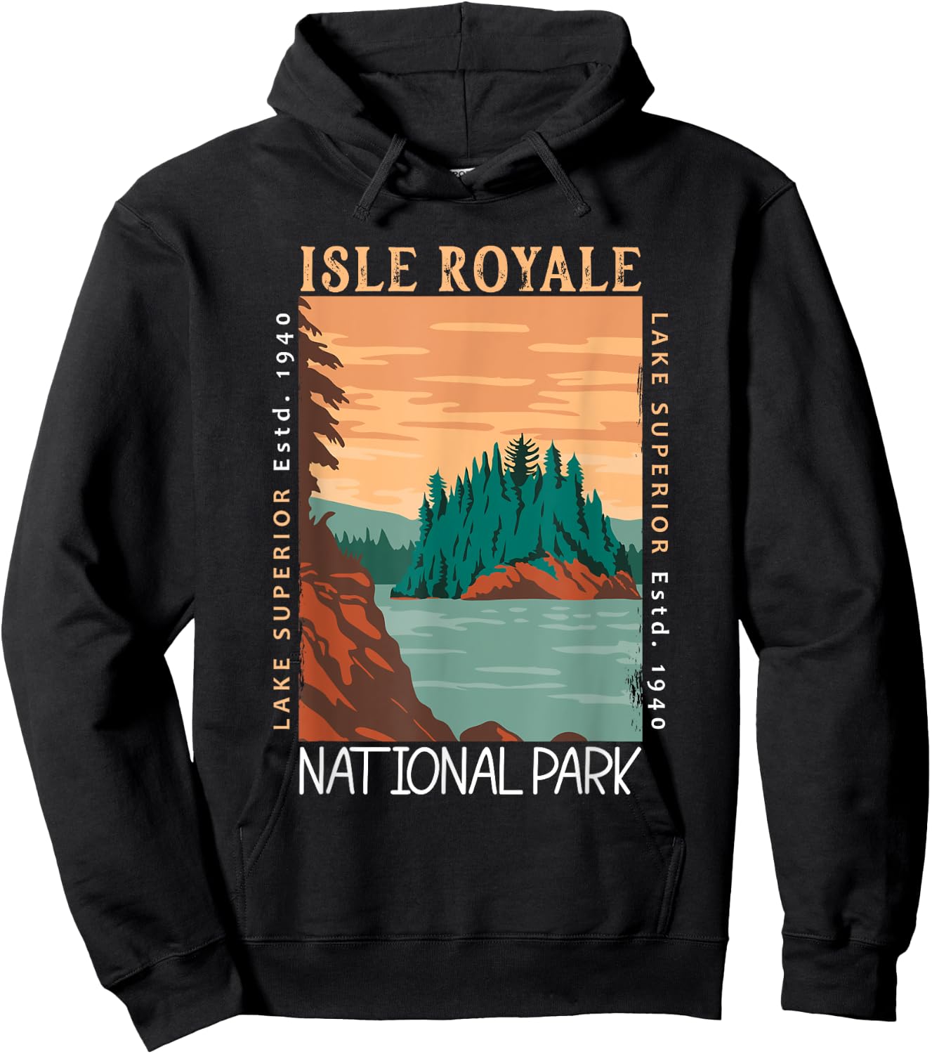 Isle Royale National Park Lake Superior Distressed Vintage Hoodie - Hoodie | Black