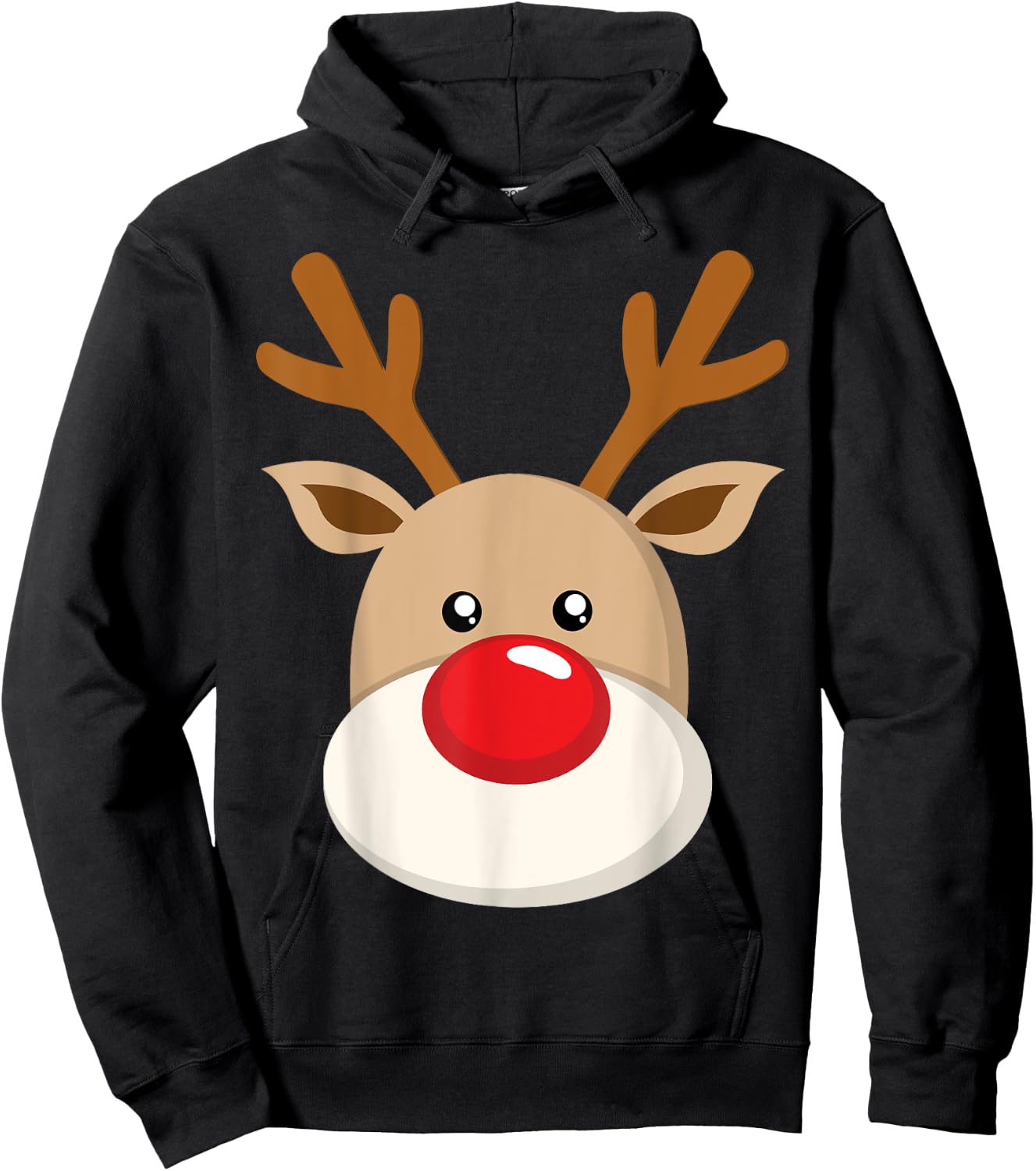 Cute Reindeer Rudolph Red Nose Christmas Antlers Hoodie - Hoodie | Black
