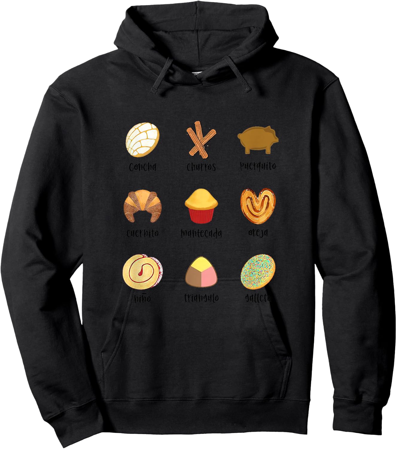 Pan Dulce Mexican Food Pan Dulce Concha Pan Latina Spanish , White Hoodie - Hoodie | Black