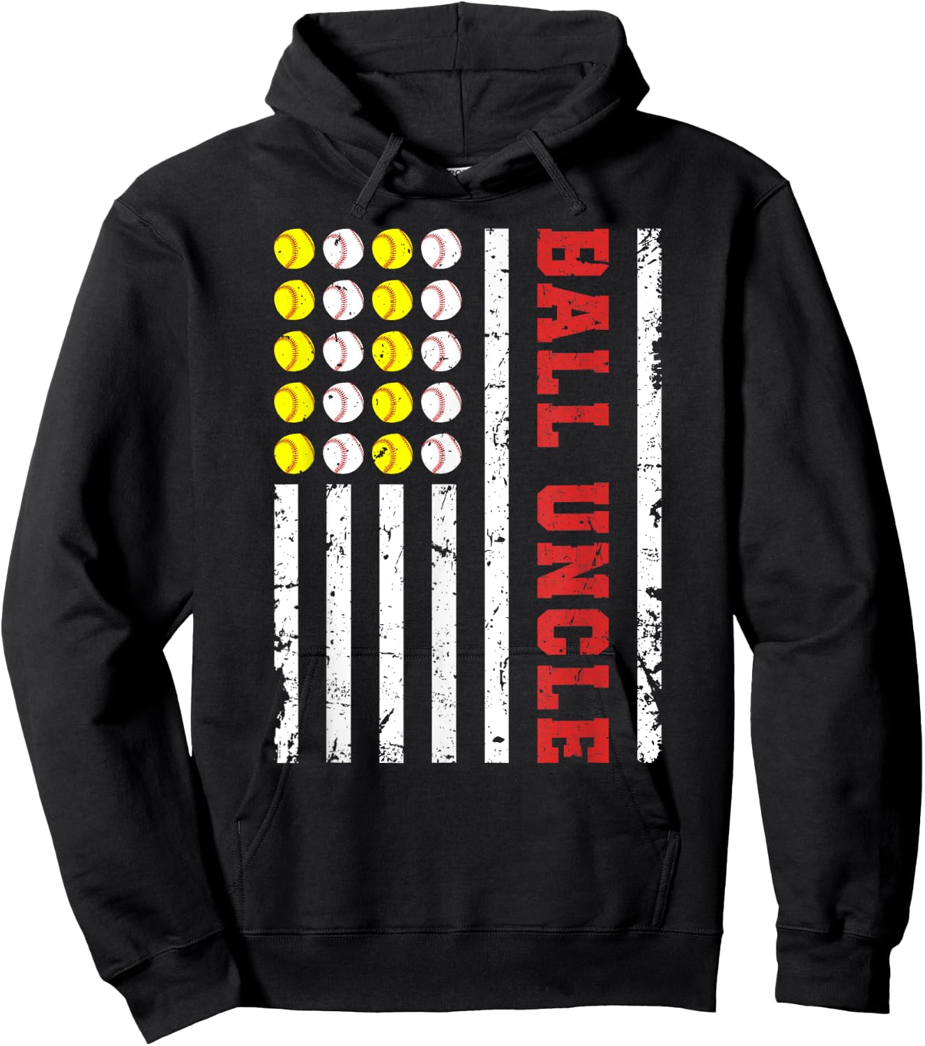 Ball Uncle US Flag Baseball Softball Uncle Of Ballers Hoodie - Hoodie | Black