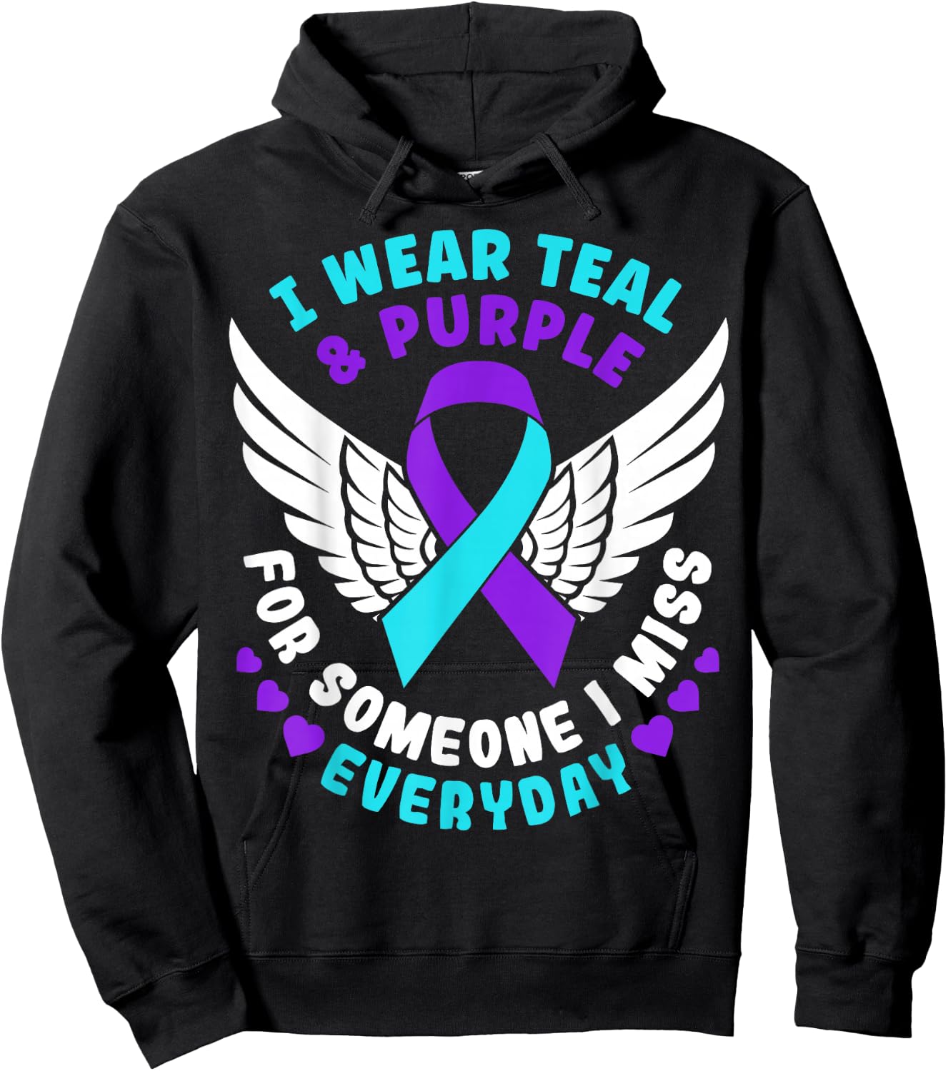 Suicide Prevention Awareness I Wear Teal And Purple Ribbon Hoodie - Hoodie | Black