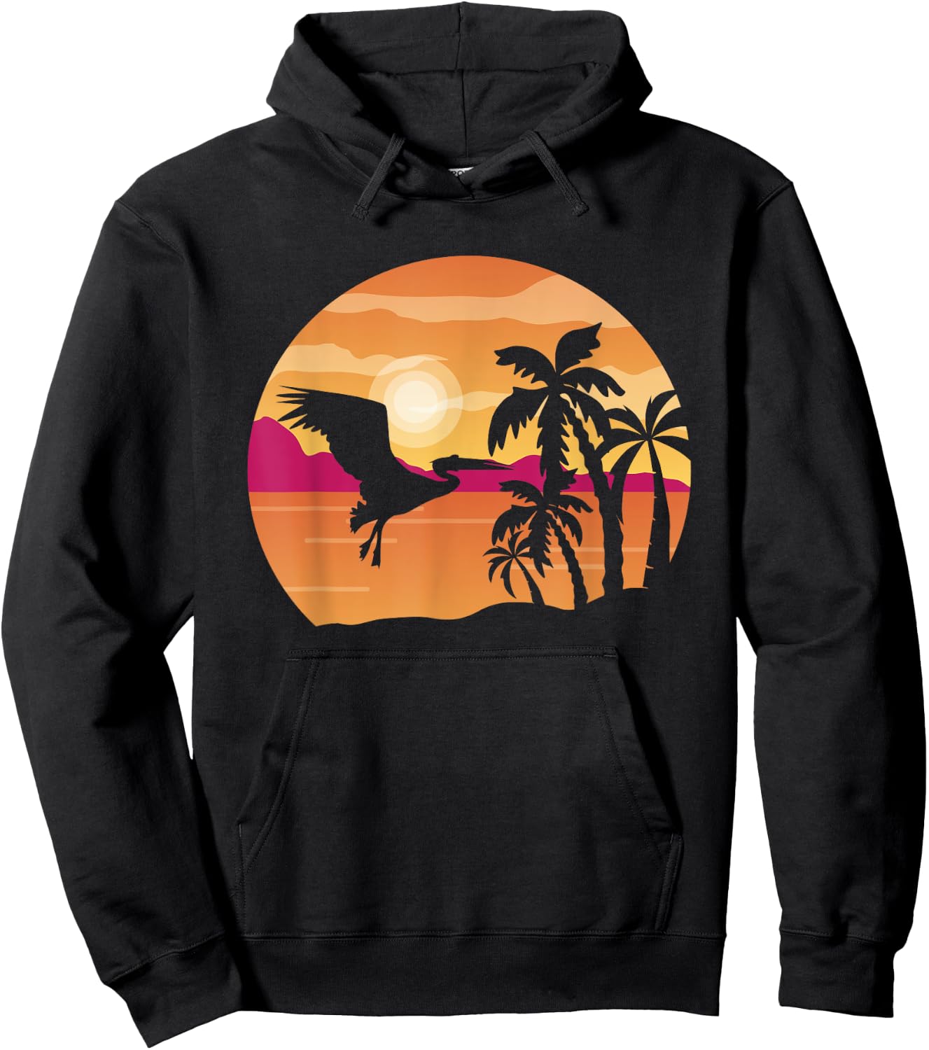 Pelican Bird Palm Tree Tropical Bird Animal Summer Sunrise Hoodie - Hoodie | Black