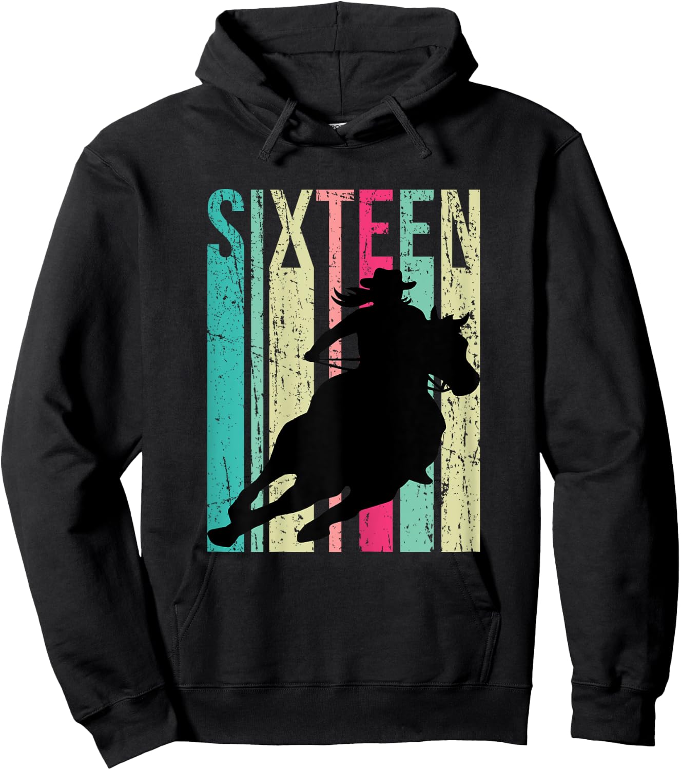 Retro Rodeo 16th Birthday Horse Lover Cowgirl Country 16 Hoodie - Hoodie | Black