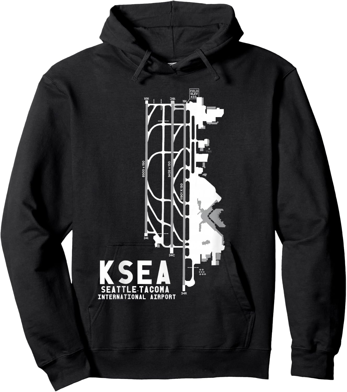 KSEA Seattle-Tacoma Int'l Airport Art Diagram Pilot Hoodie - Hoodie | Black