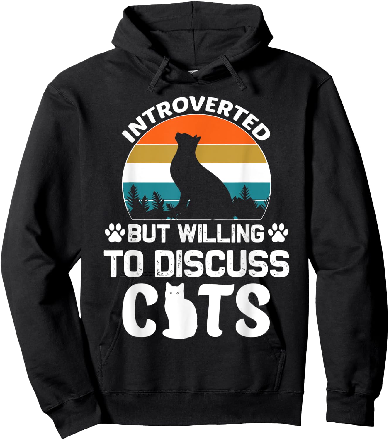 Introverted But Willing To Discuss Cats, Funny Cat Retro Women Hoodie - Hoodie | Black