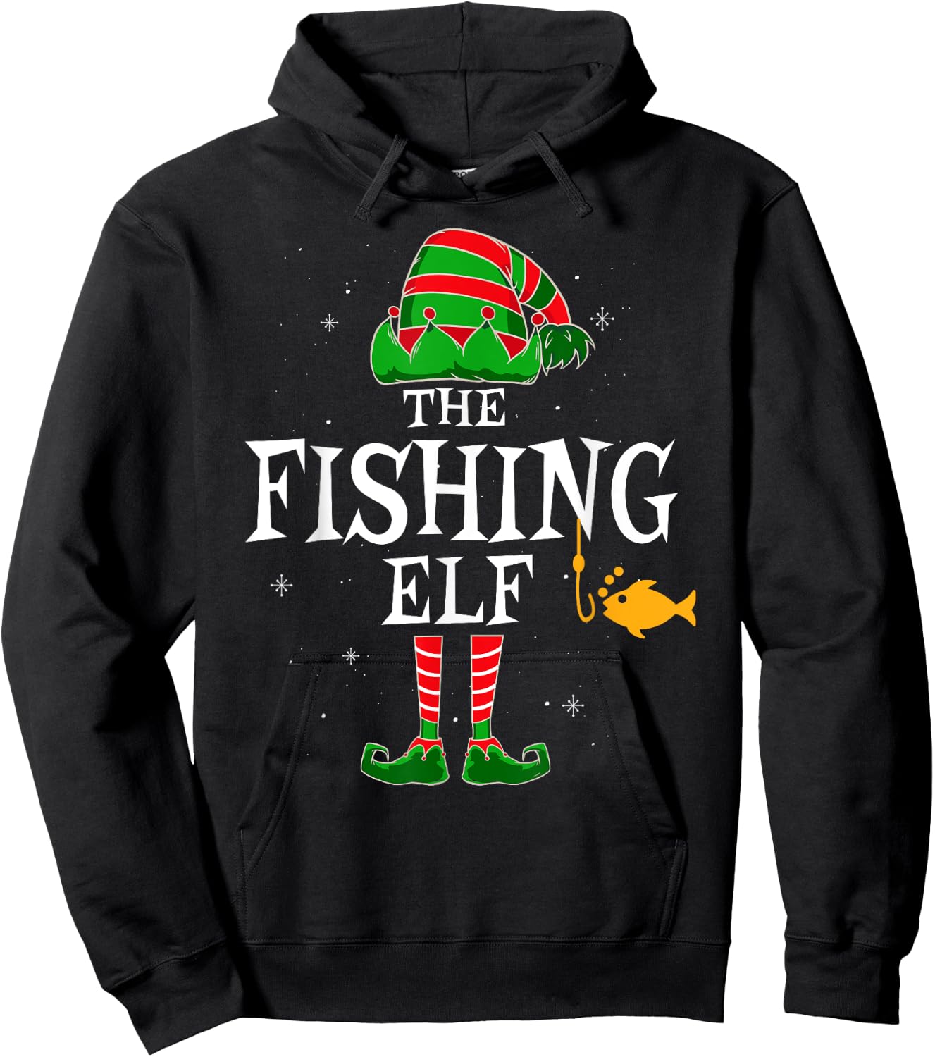 The Fishing Elf Group Matching Family Christmas Fisher Funny Hoodie - Hoodie | Black