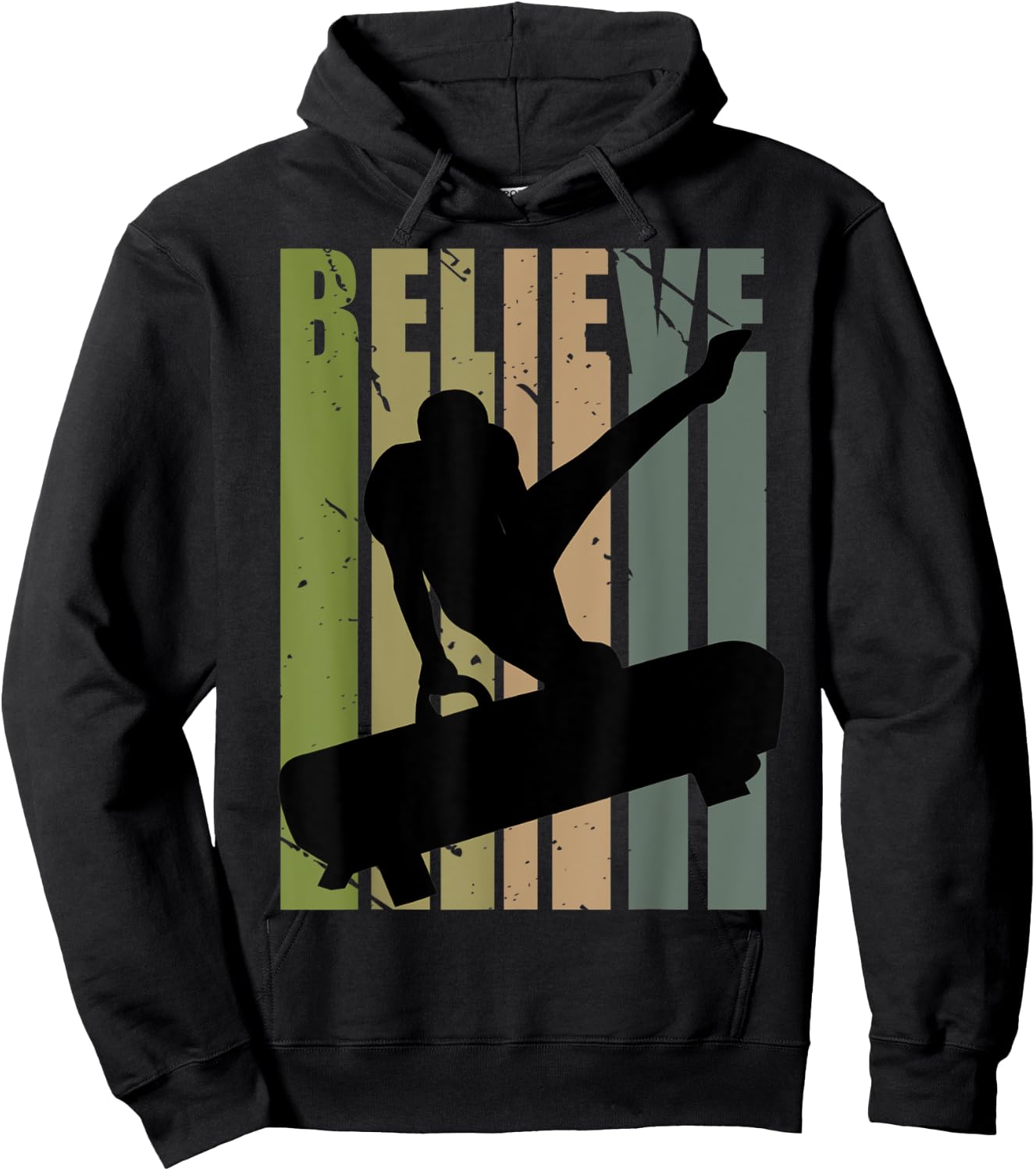 Retro Boys Gymnastics Believe Motivational Pommel Horse Hoodie - Hoodie | Black