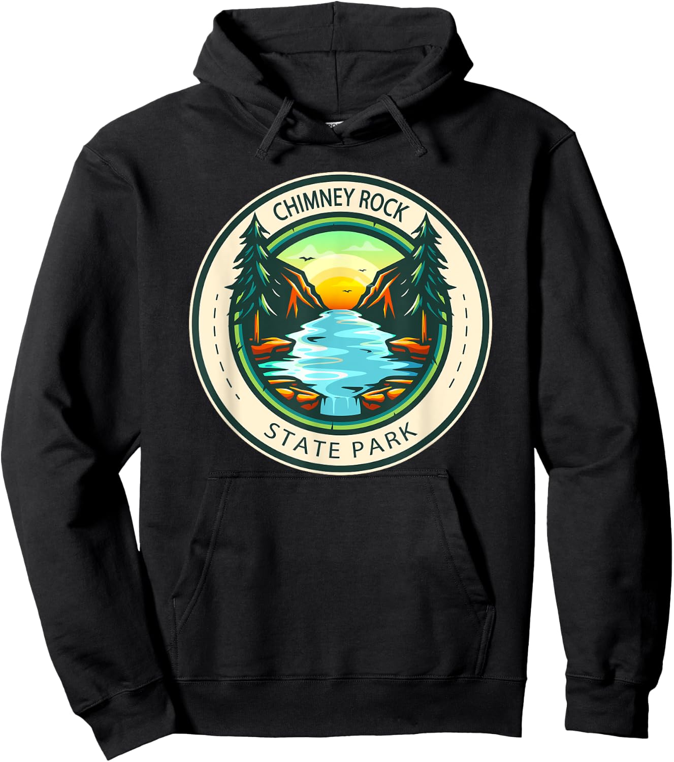 Chimney Rock State Park North Carolina Badge Vintage Hoodie - Hoodie | Black